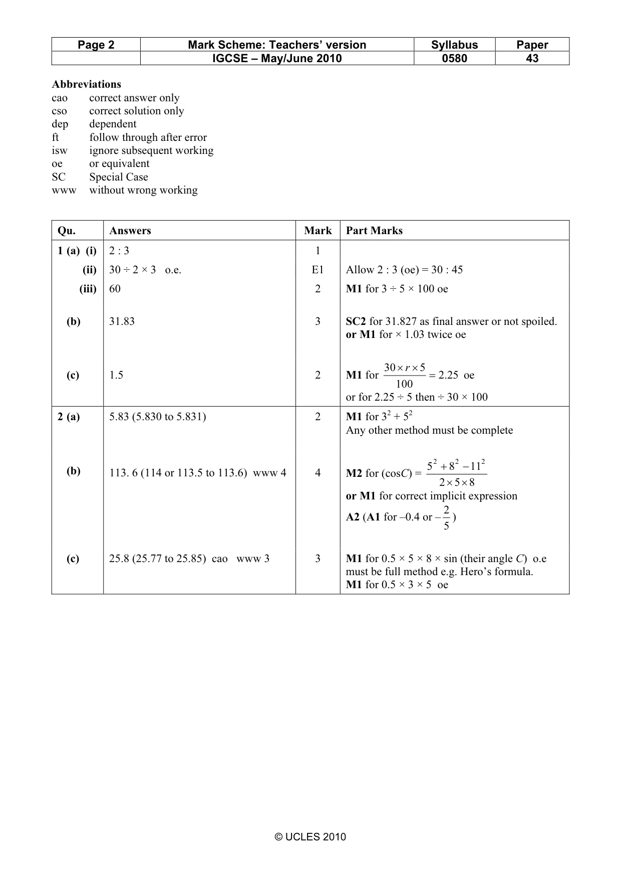 Mark scheme, page 2 of 6