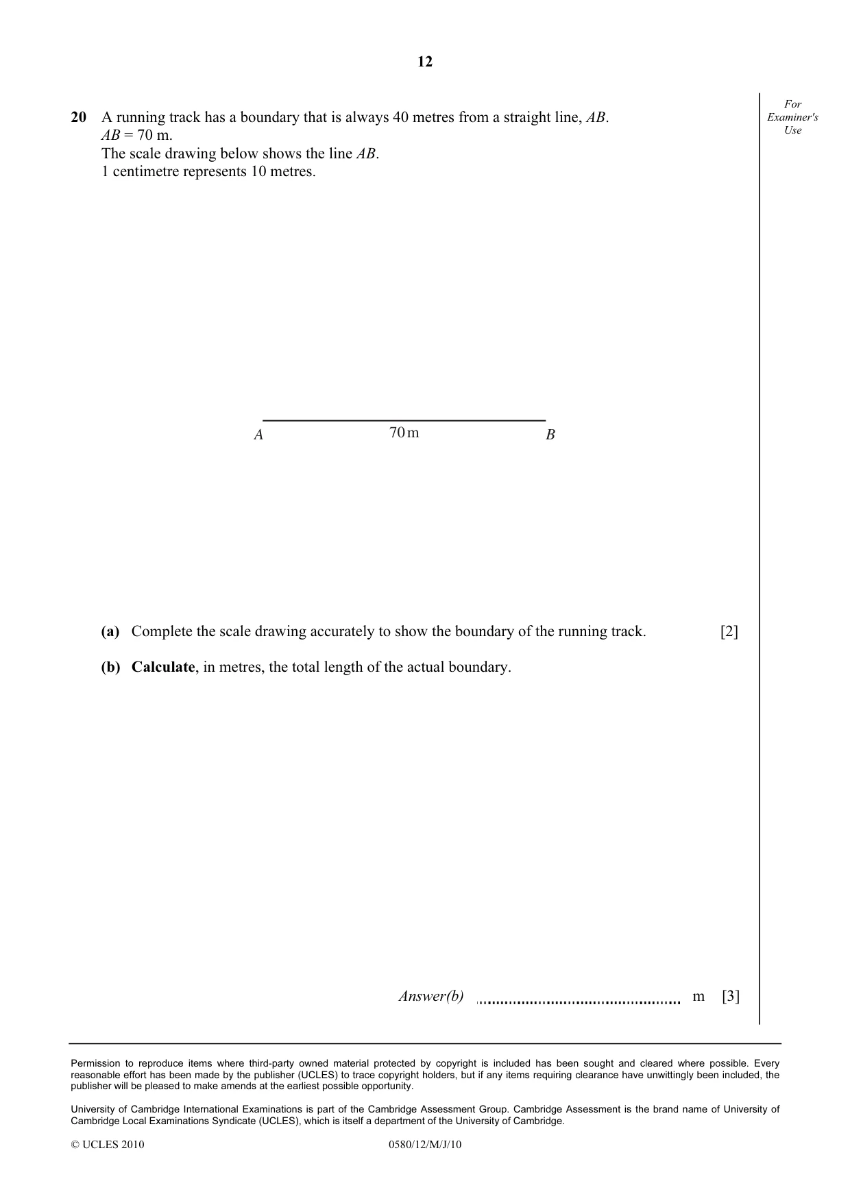 Cambridge IGCSE Mathematics 0580 2010 May/June Paper 1 · Variant 2 question paper, page 12 of 12