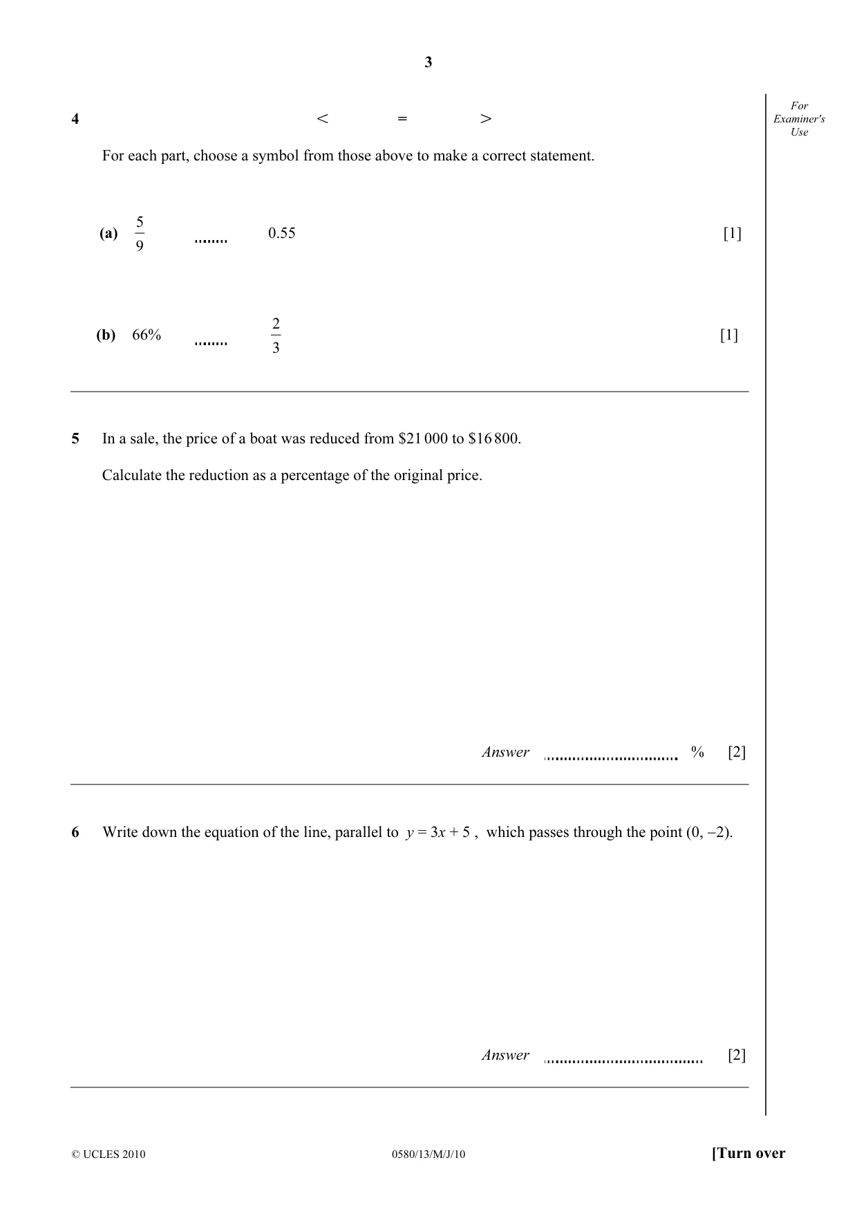 Cambridge IGCSE Mathematics 0580 2010 May/June Paper 1 · Variant 3 question paper, page 3 of 12