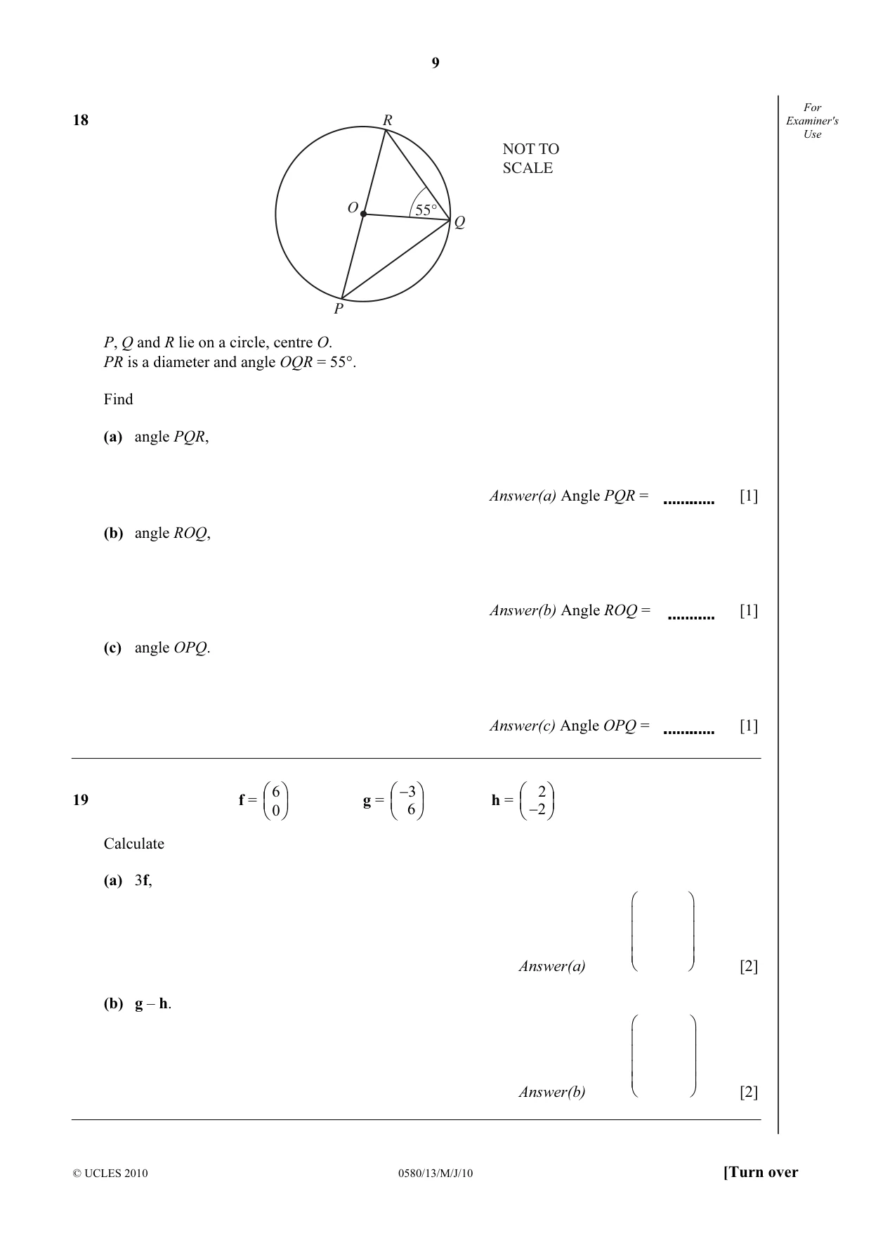 Cambridge IGCSE Mathematics 0580 2010 May/June Paper 1 · Variant 3 question paper, page 9 of 12