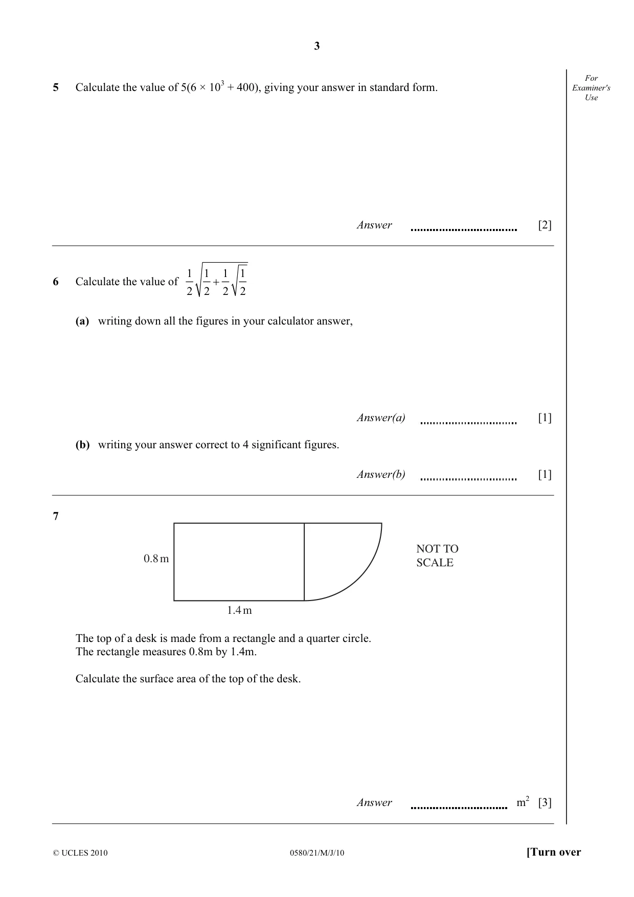 Cambridge IGCSE Mathematics 0580 2010 May/June Paper 2 · Variant 1 question paper, page 3 of 12