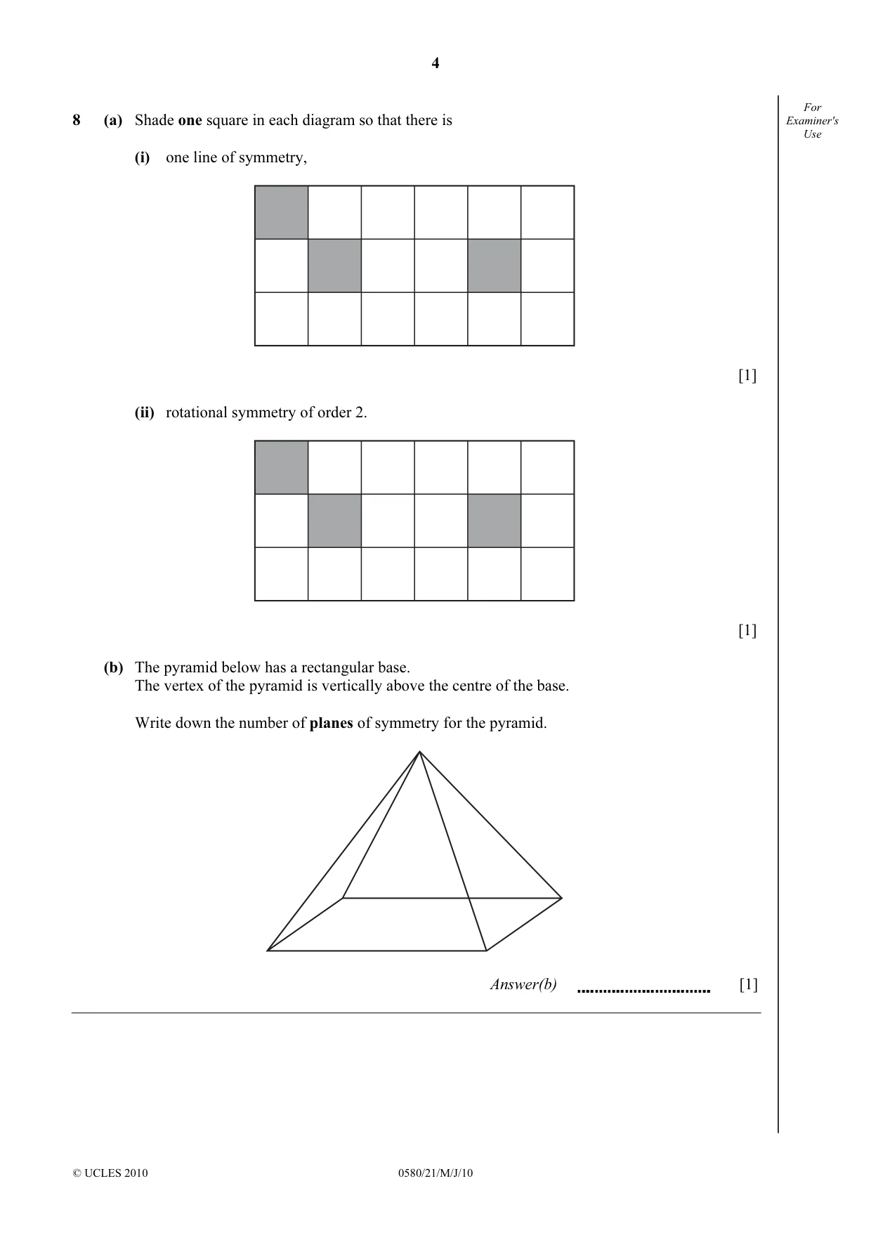 Cambridge IGCSE Mathematics 0580 2010 May/June Paper 2 · Variant 1 question paper, page 4 of 12
