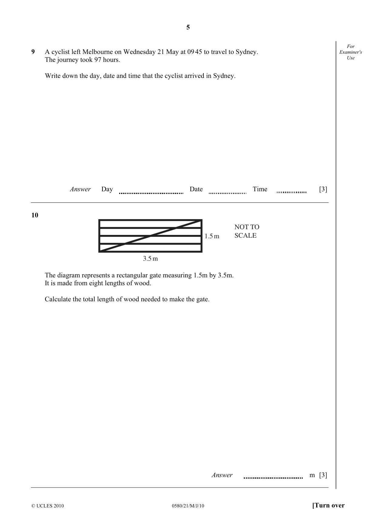 Cambridge IGCSE Mathematics 0580 2010 May/June Paper 2 · Variant 1 question paper, page 5 of 12