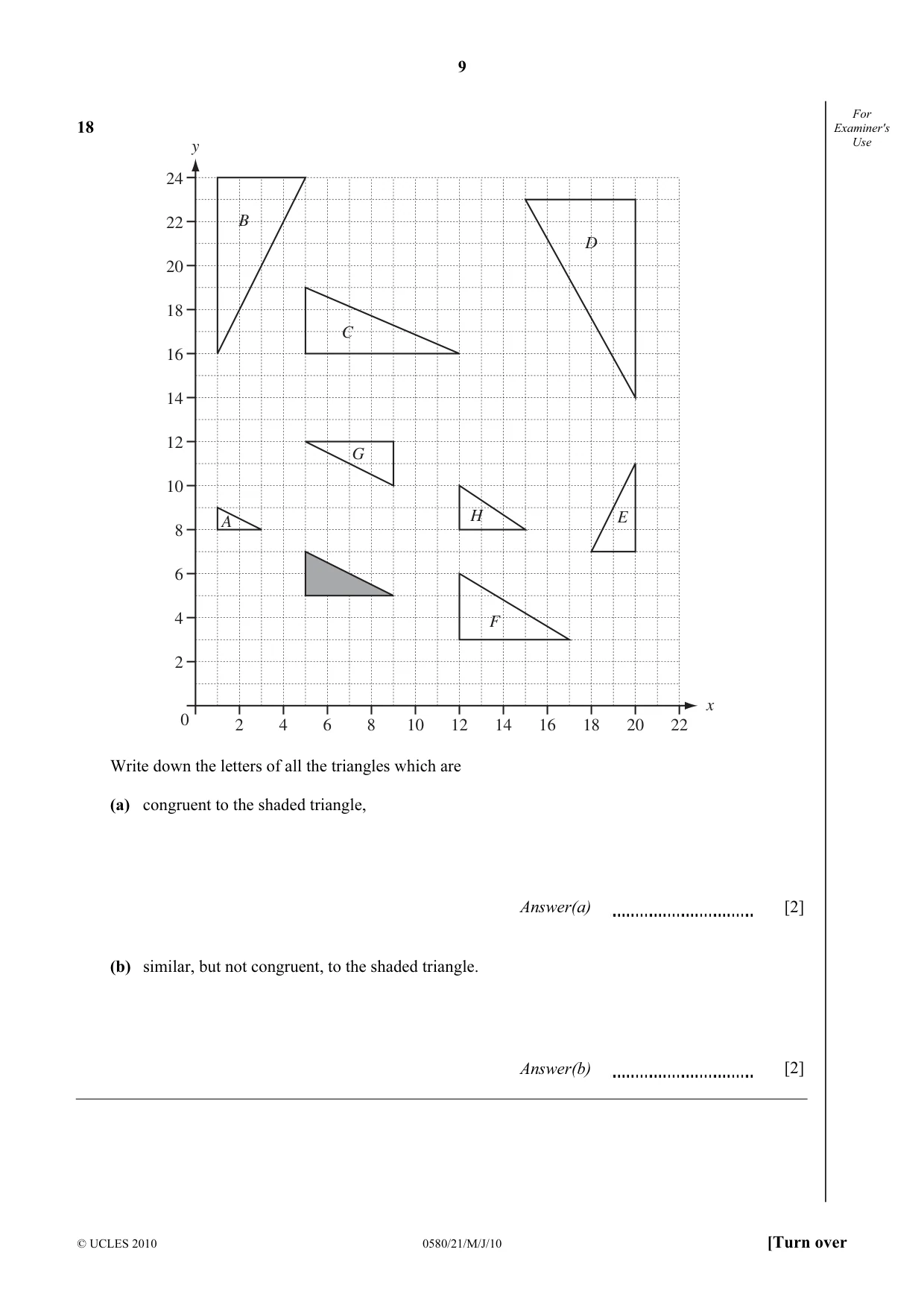 Cambridge IGCSE Mathematics 0580 2010 May/June Paper 2 · Variant 1 question paper, page 9 of 12
