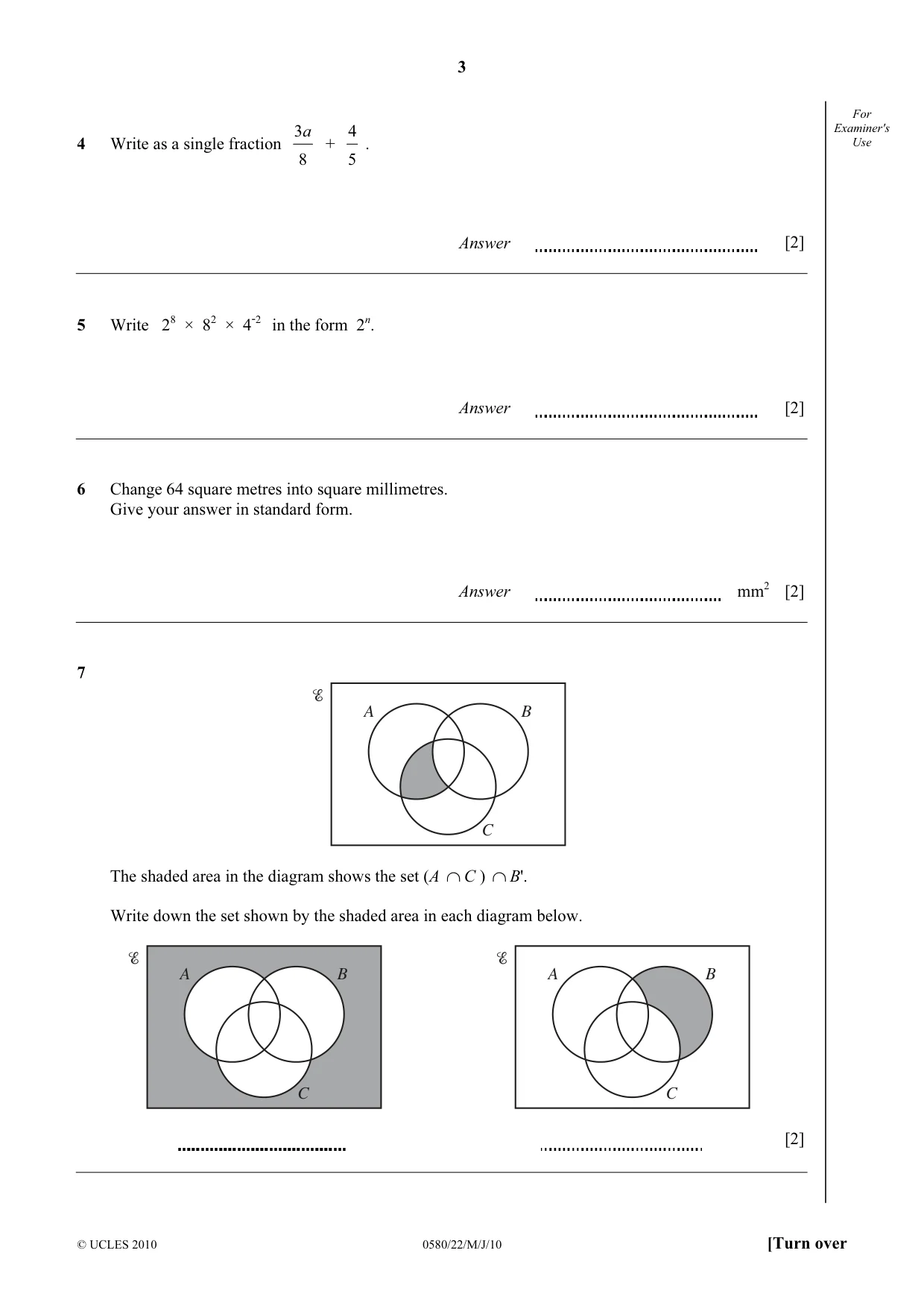 Cambridge IGCSE Mathematics 0580 2010 May/June Paper 2 · Variant 2 question paper, page 3 of 12