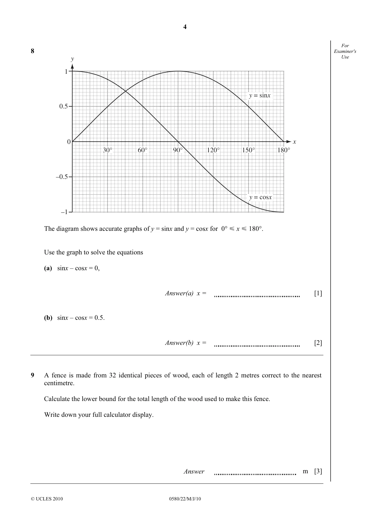 Cambridge IGCSE Mathematics 0580 2010 May/June Paper 2 · Variant 2 question paper, page 4 of 12