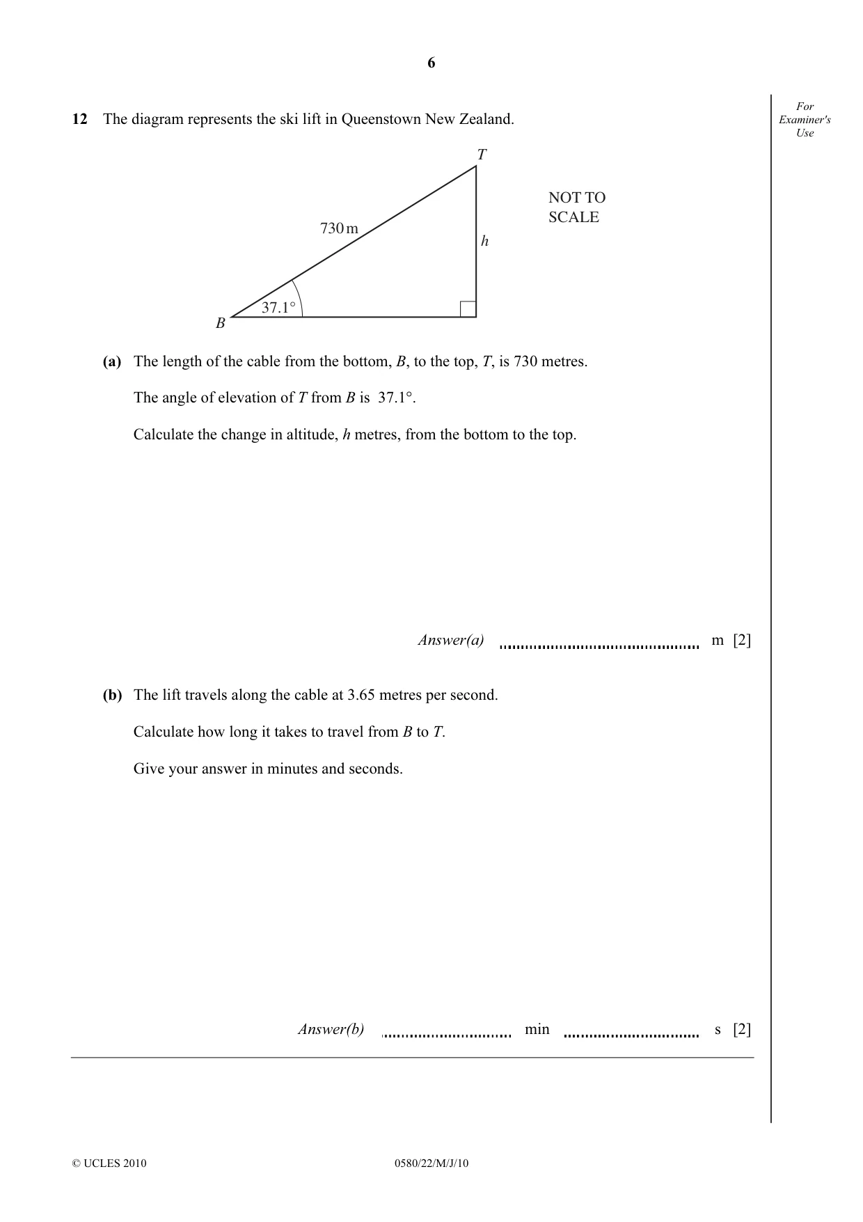 Cambridge IGCSE Mathematics 0580 2010 May/June Paper 2 · Variant 2 question paper, page 6 of 12