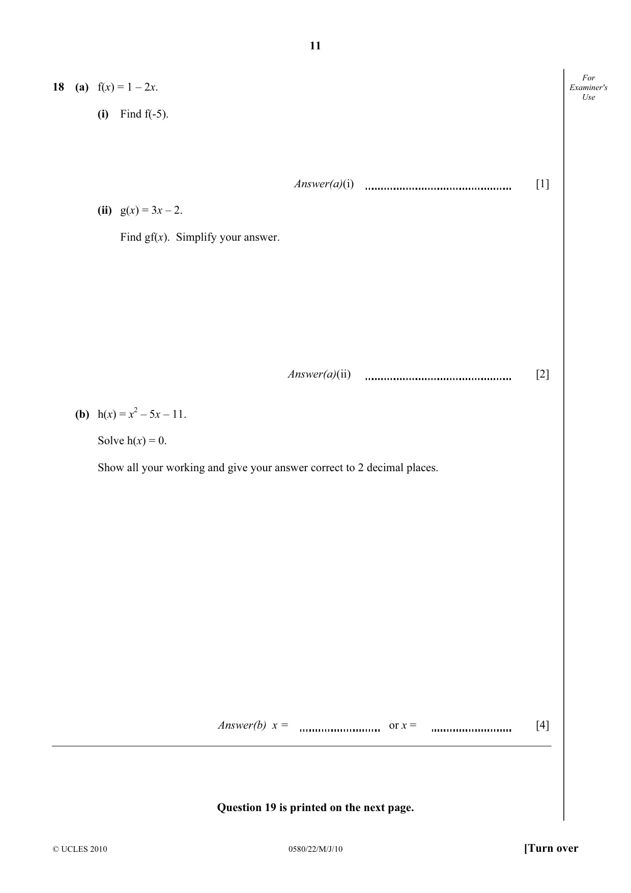 Cambridge IGCSE Mathematics 0580 2010 May/June Paper 2 · Variant 2 question paper, page 11 of 12