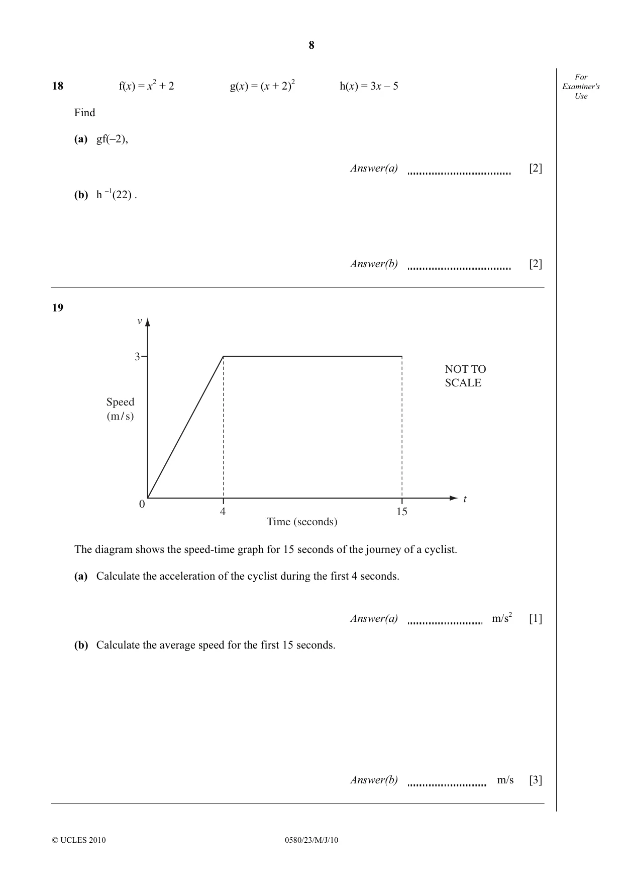 Cambridge IGCSE Mathematics 0580 2010 May/June Paper 2 · Variant 3 question paper, page 8 of 12
