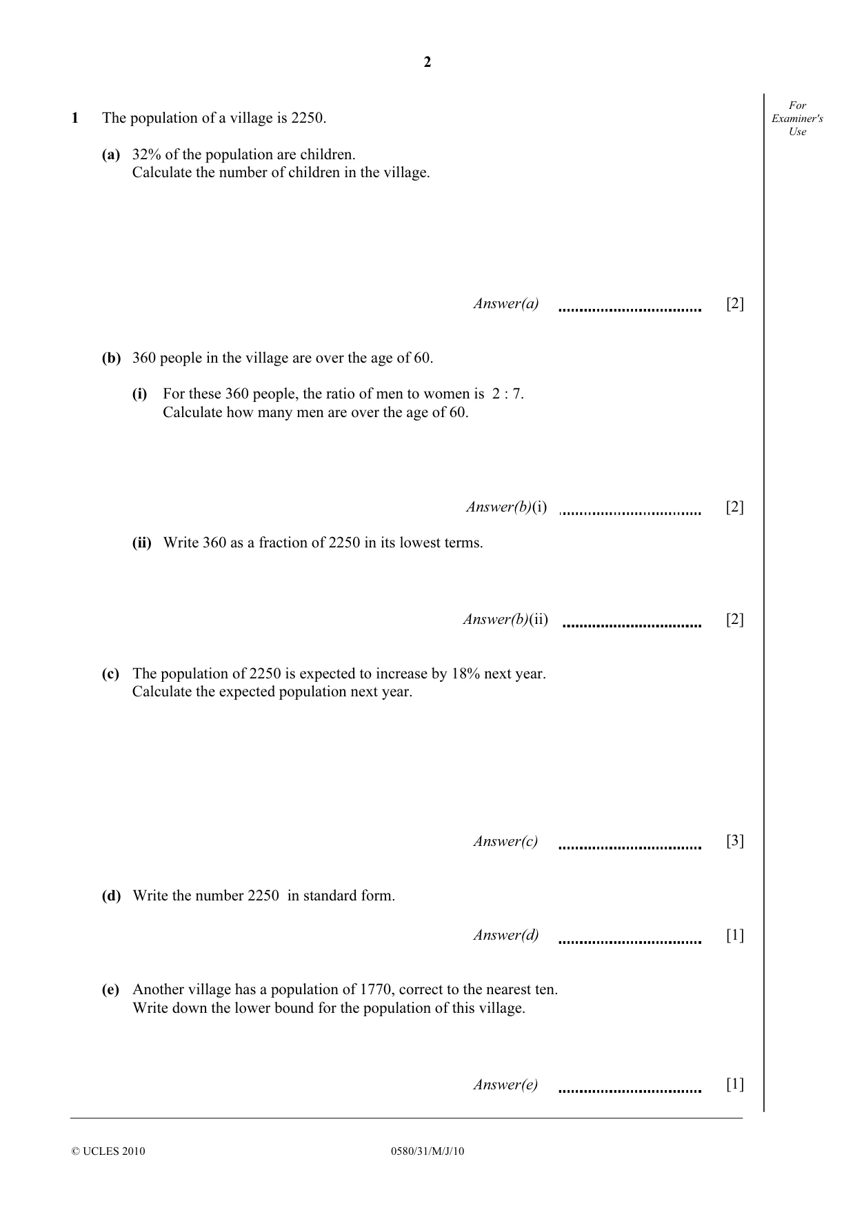 Cambridge IGCSE Mathematics 0580 2010 May/June Paper 3 · Variant 1 question paper, page 2 of 12