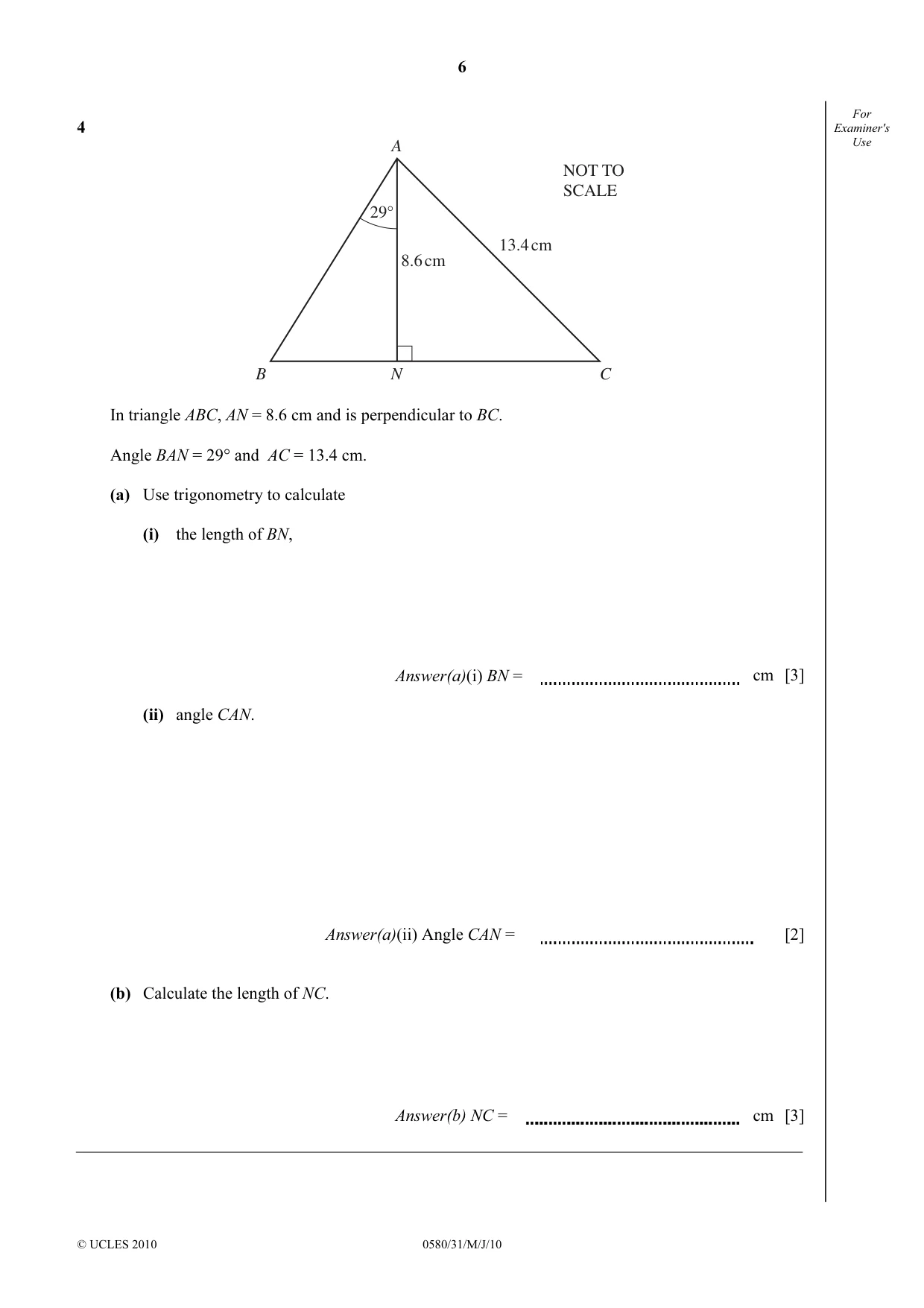 Cambridge IGCSE Mathematics 0580 2010 May/June Paper 3 · Variant 1 question paper, page 6 of 12