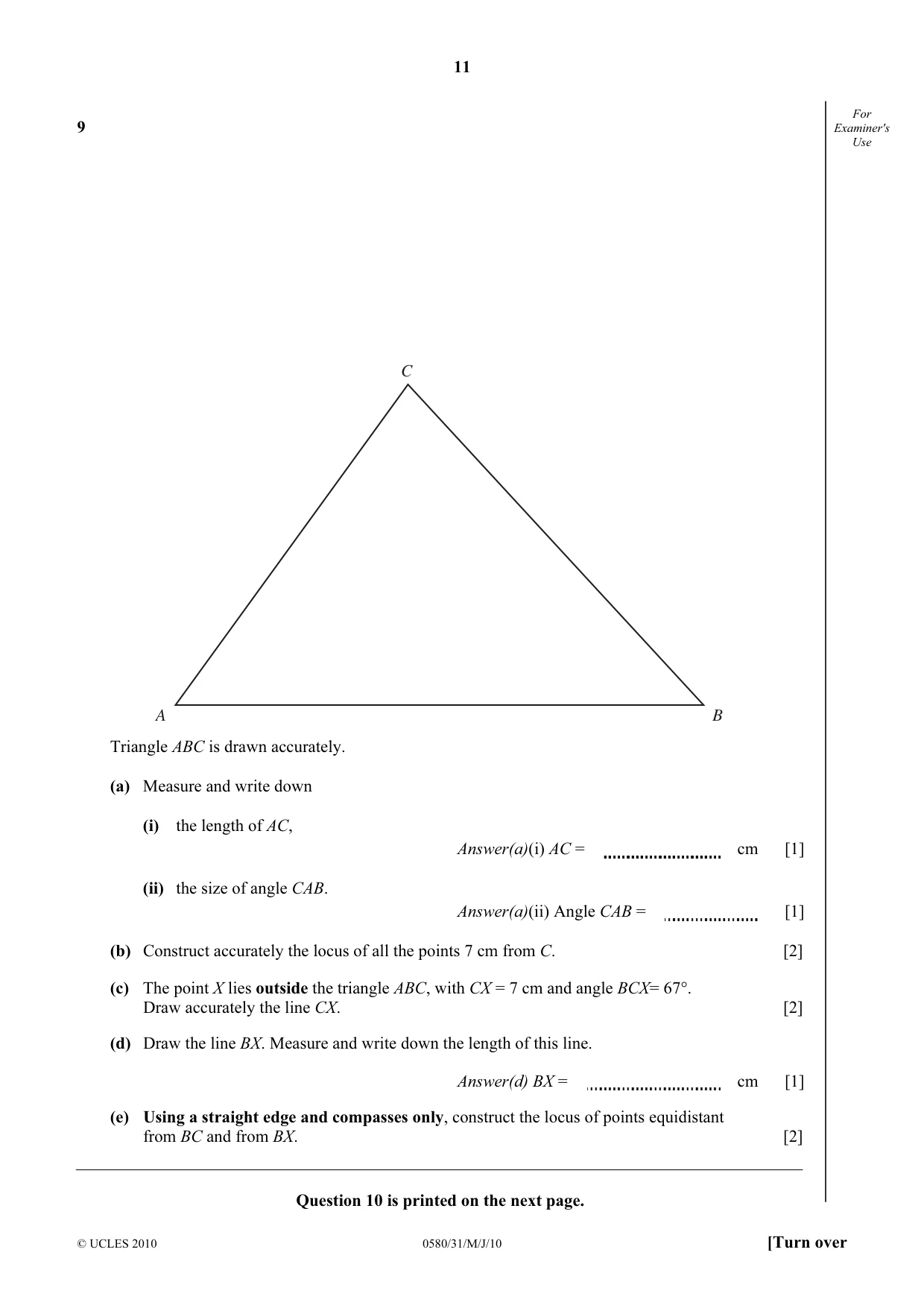Cambridge IGCSE Mathematics 0580 2010 May/June Paper 3 · Variant 1 question paper, page 11 of 12