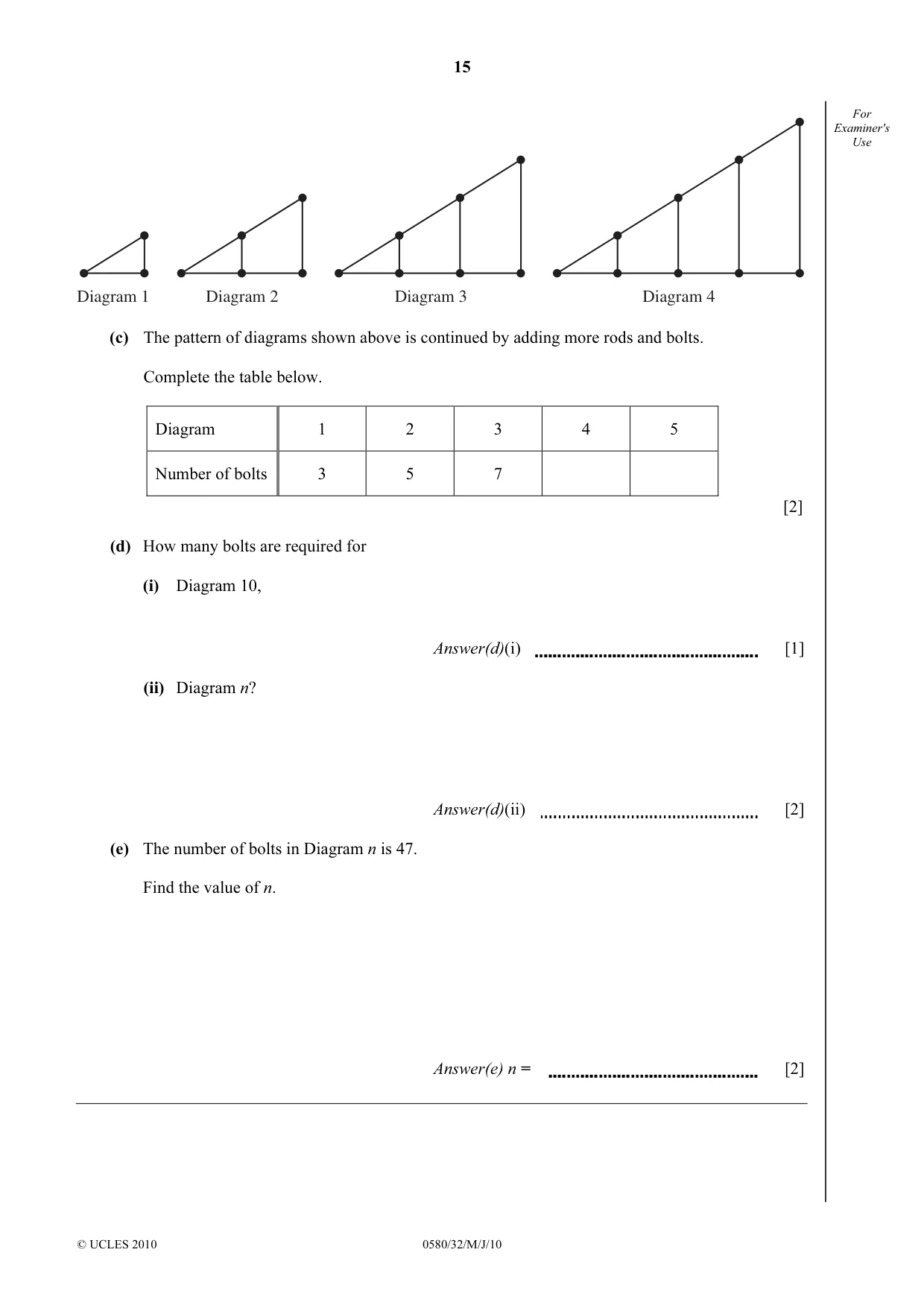 Cambridge IGCSE Mathematics 0580 2010 May/June Paper 3 · Variant 2 question paper, page 15 of 16