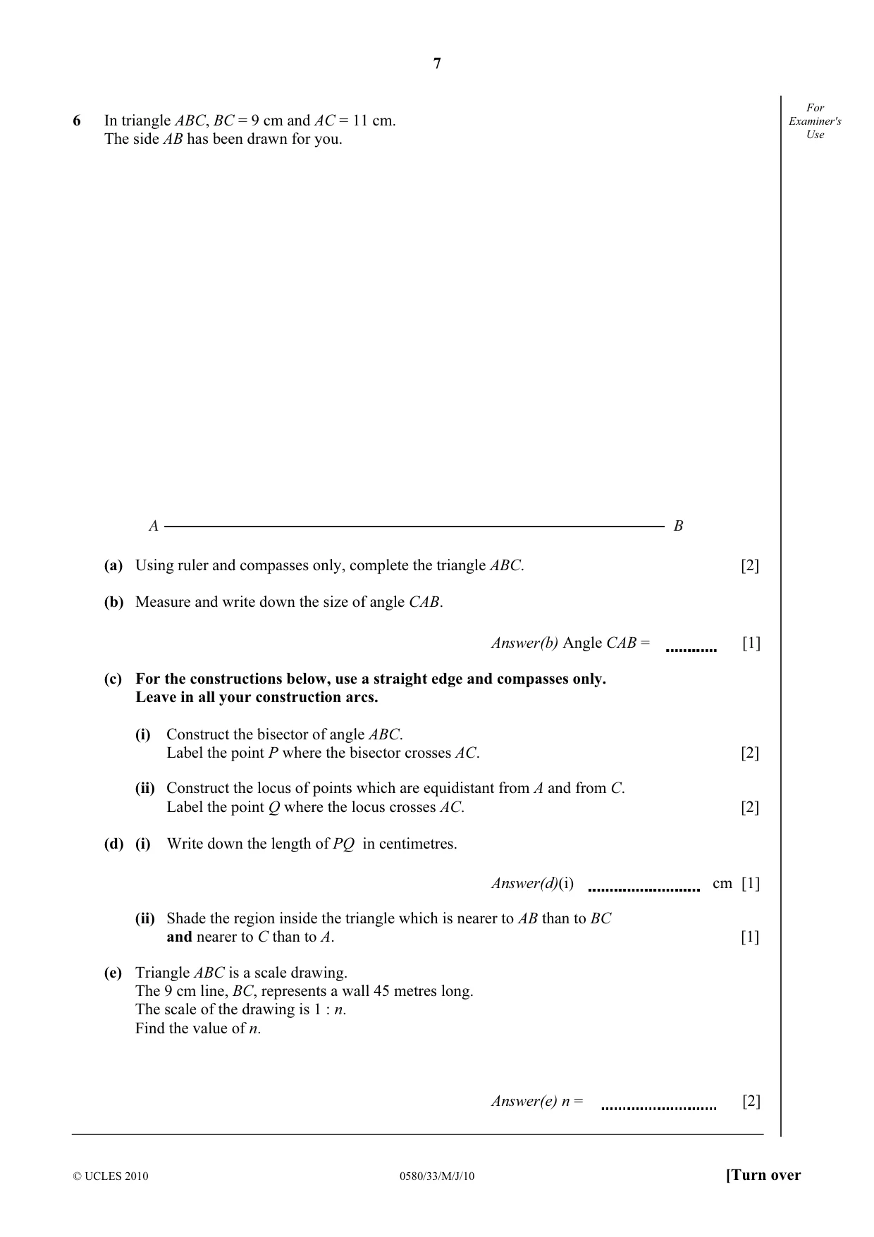 Cambridge IGCSE Mathematics 0580 2010 May/June Paper 3 · Variant 3 question paper, page 7 of 12
