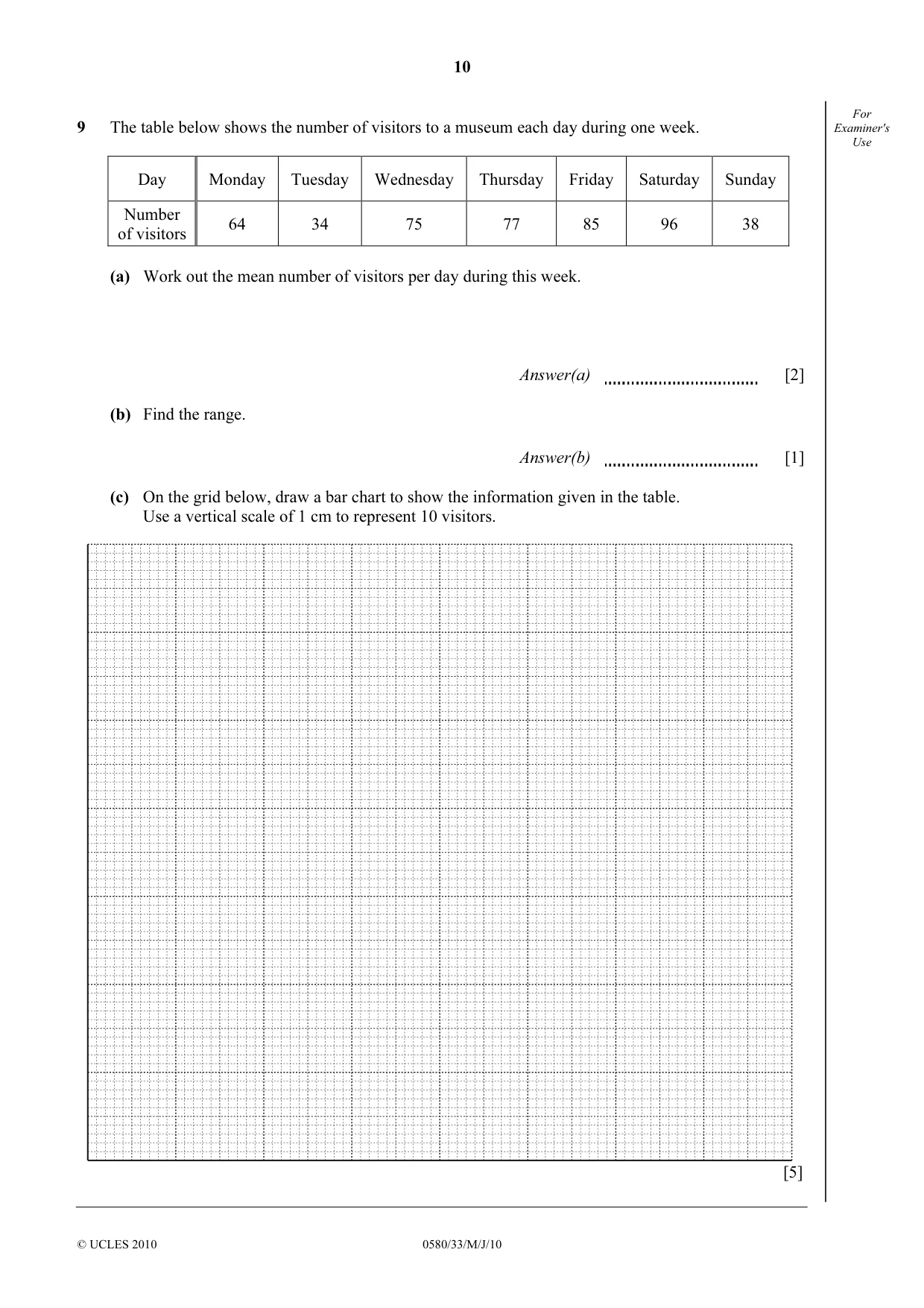 Cambridge IGCSE Mathematics 0580 2010 May/June Paper 3 · Variant 3 question paper, page 10 of 12