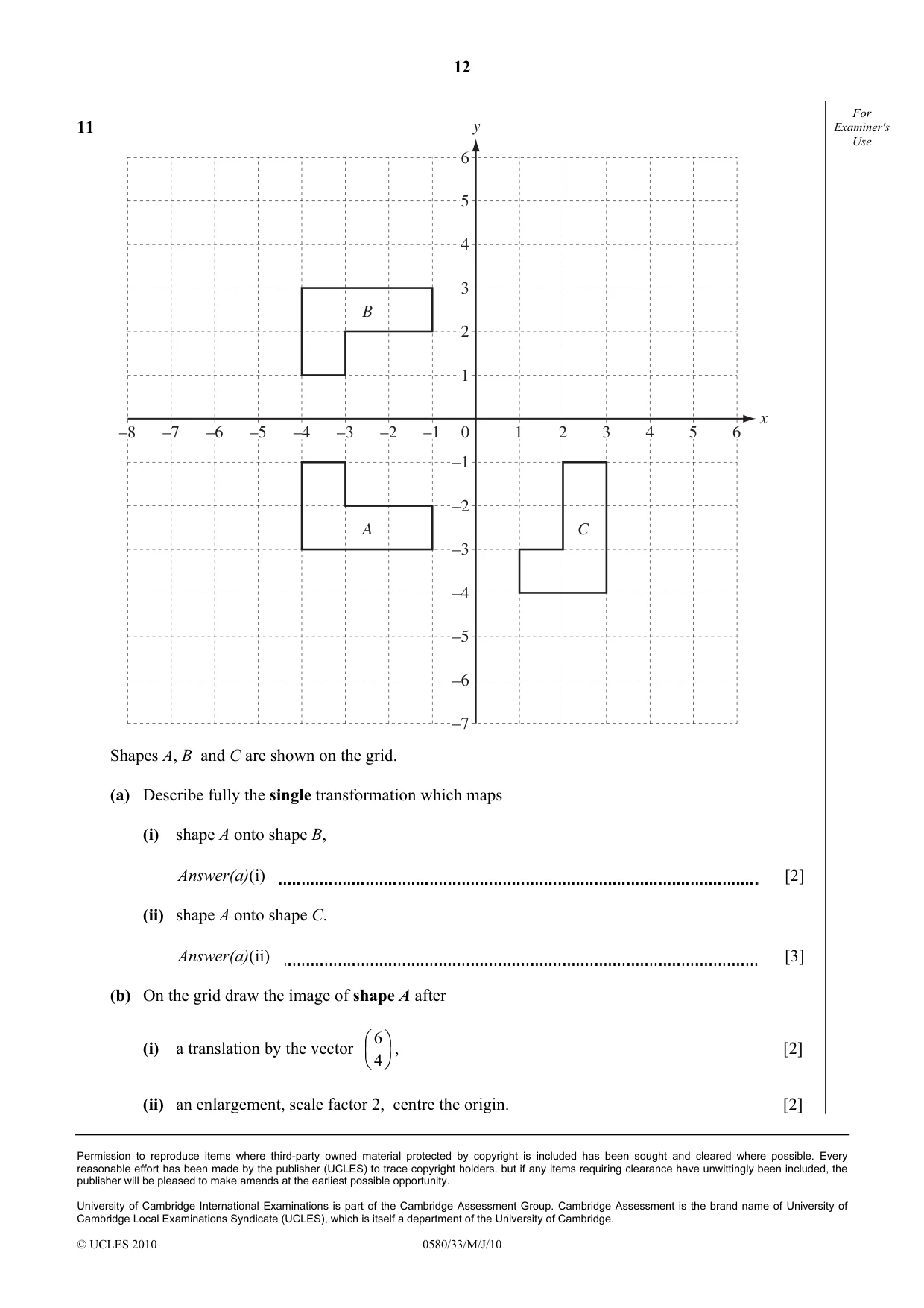 Cambridge IGCSE Mathematics 0580 2010 May/June Paper 3 · Variant 3 question paper, page 12 of 12