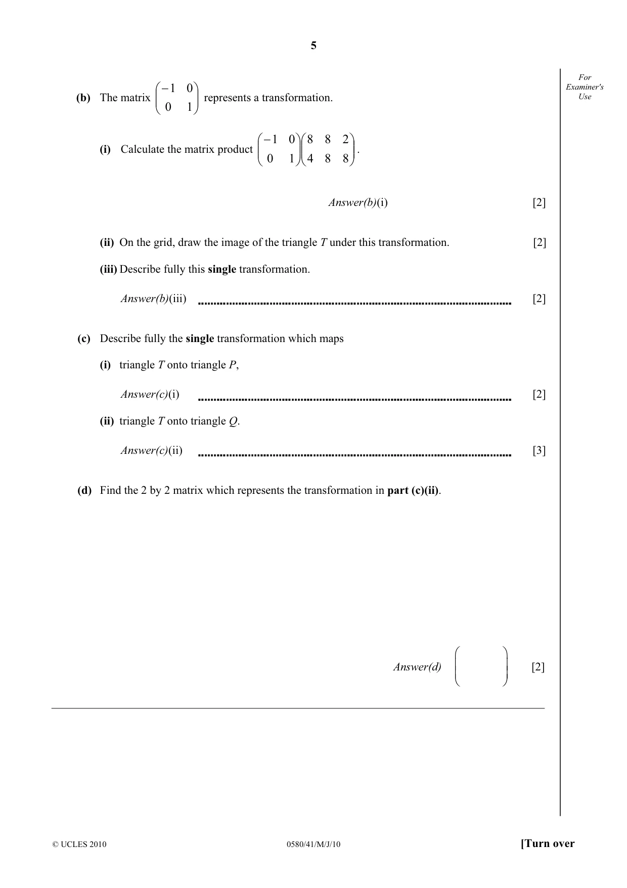 Cambridge IGCSE Mathematics 0580 2010 May/June Paper 4 · Variant 1 question paper, page 5 of 20