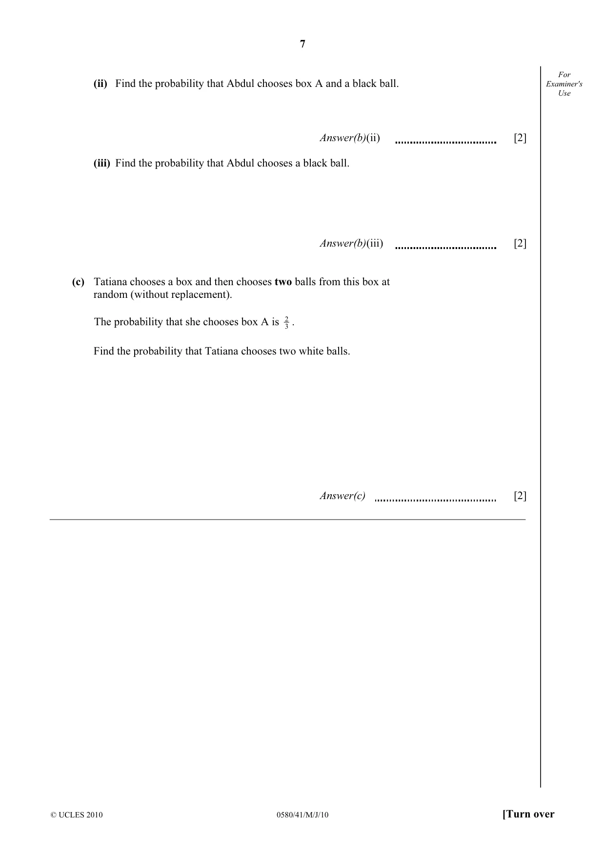 Cambridge IGCSE Mathematics 0580 2010 May/June Paper 4 · Variant 1 question paper, page 7 of 20