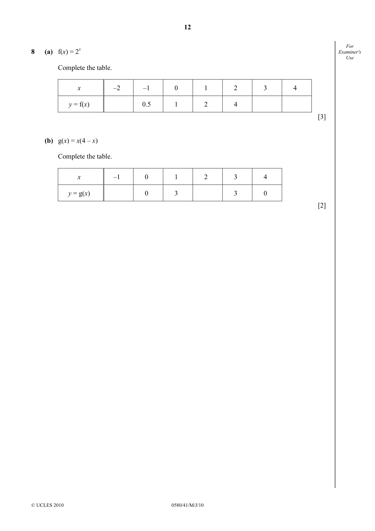 Cambridge IGCSE Mathematics 0580 2010 May/June Paper 4 · Variant 1 question paper, page 12 of 20