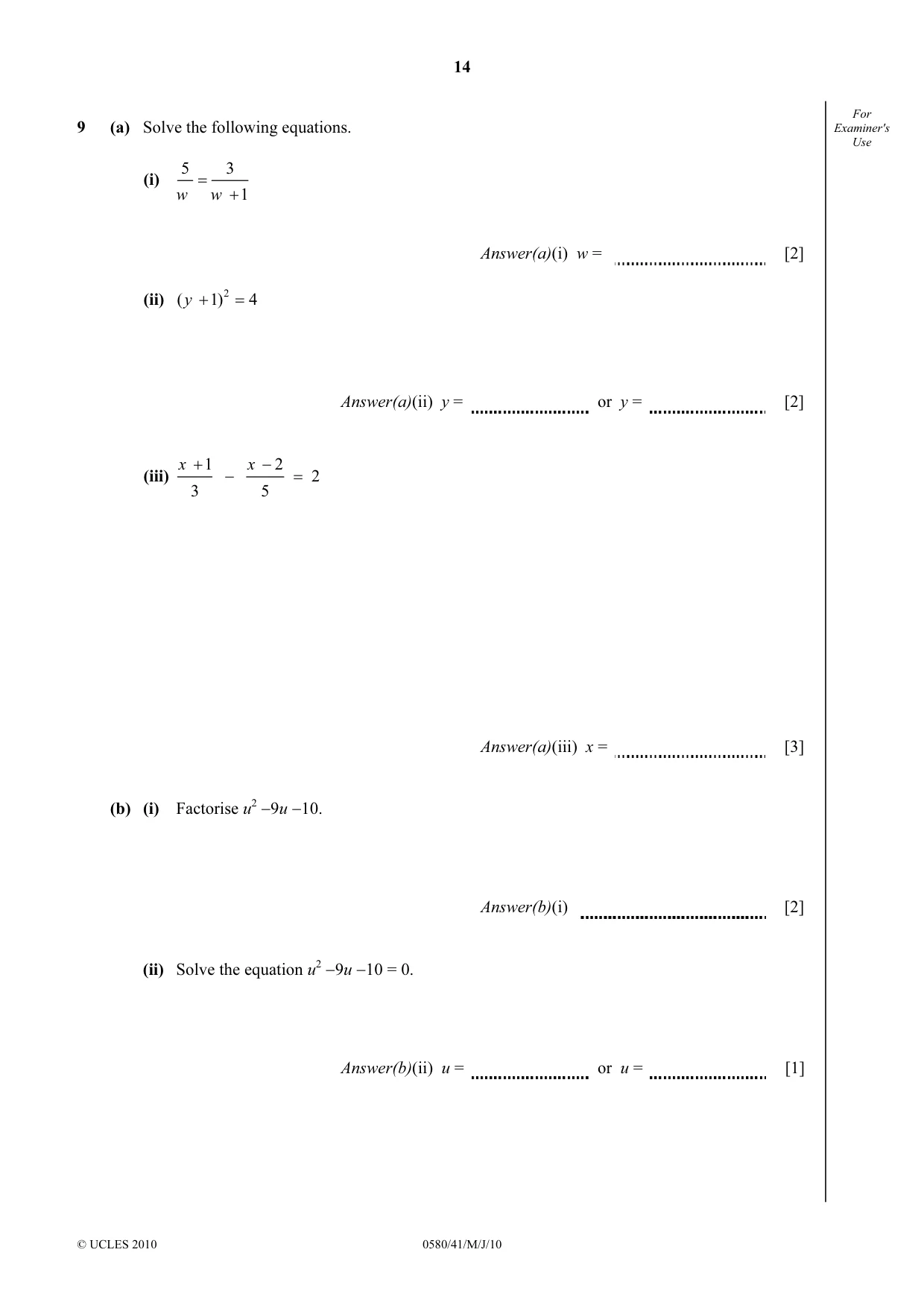 Cambridge IGCSE Mathematics 0580 2010 May/June Paper 4 · Variant 1 question paper, page 14 of 20