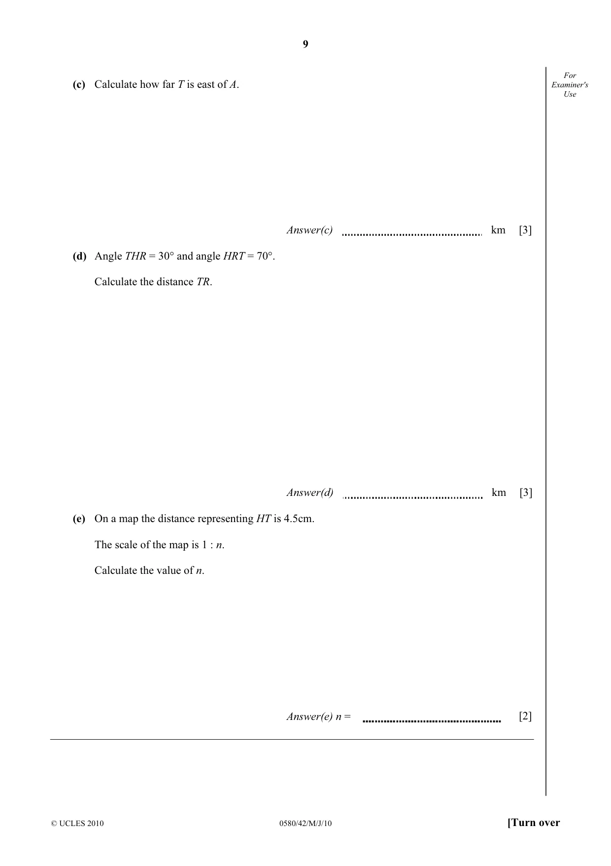 Cambridge IGCSE Mathematics 0580 2010 May/June Paper 4 · Variant 2 question paper, page 9 of 20