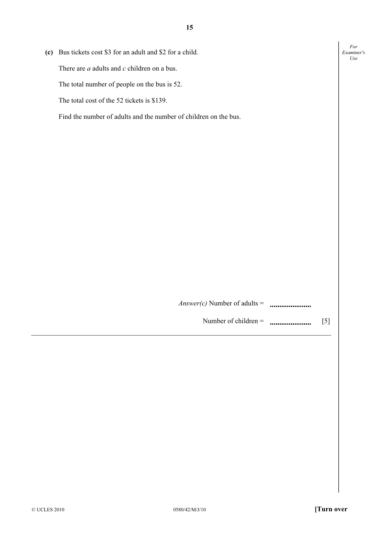 Cambridge IGCSE Mathematics 0580 2010 May/June Paper 4 · Variant 2 question paper, page 15 of 20