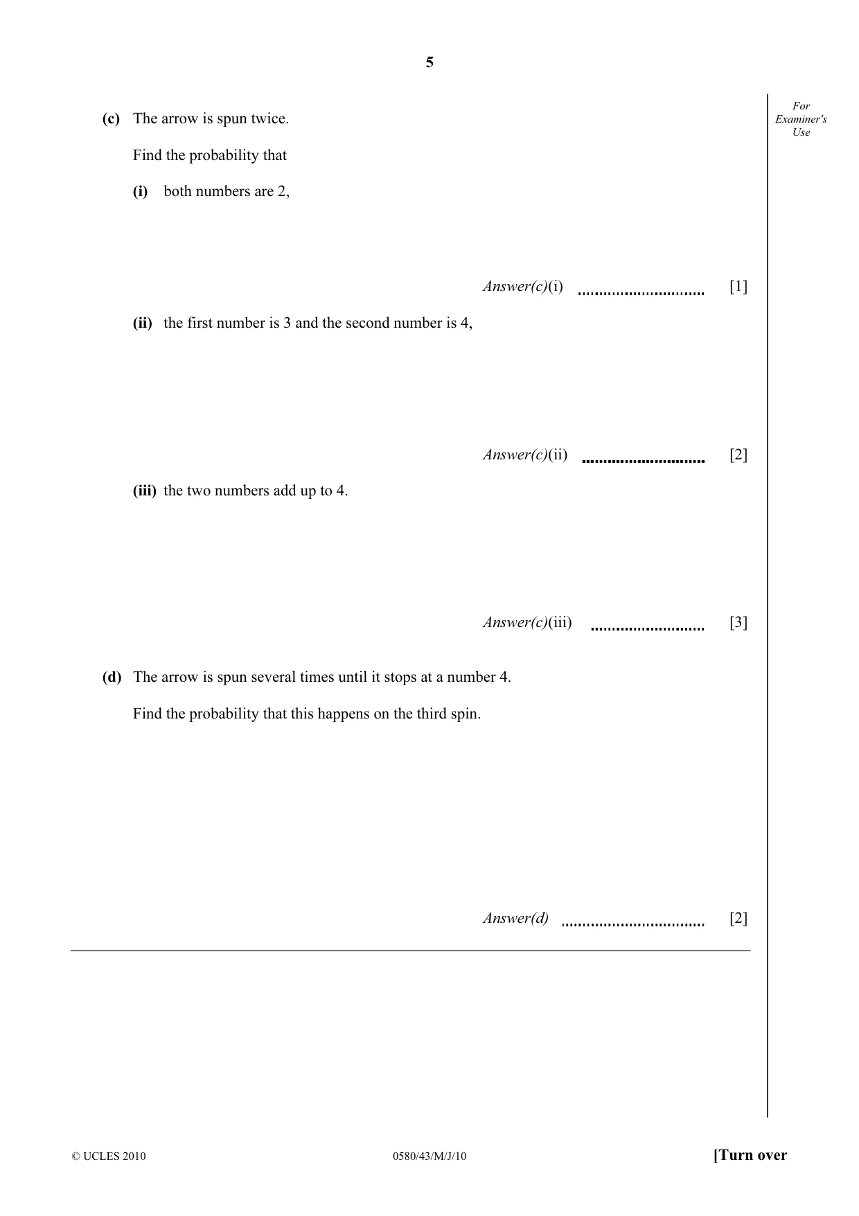 Cambridge IGCSE Mathematics 0580 2010 May/June Paper 4 · Variant 3 question paper, page 5 of 20