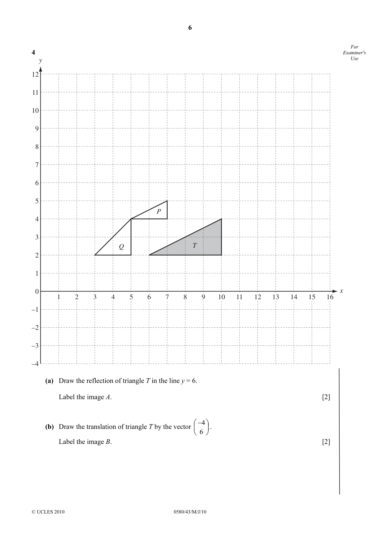 Cambridge IGCSE Mathematics 0580 2010 May/June Paper 4 · Variant 3 question paper, page 6 of 20