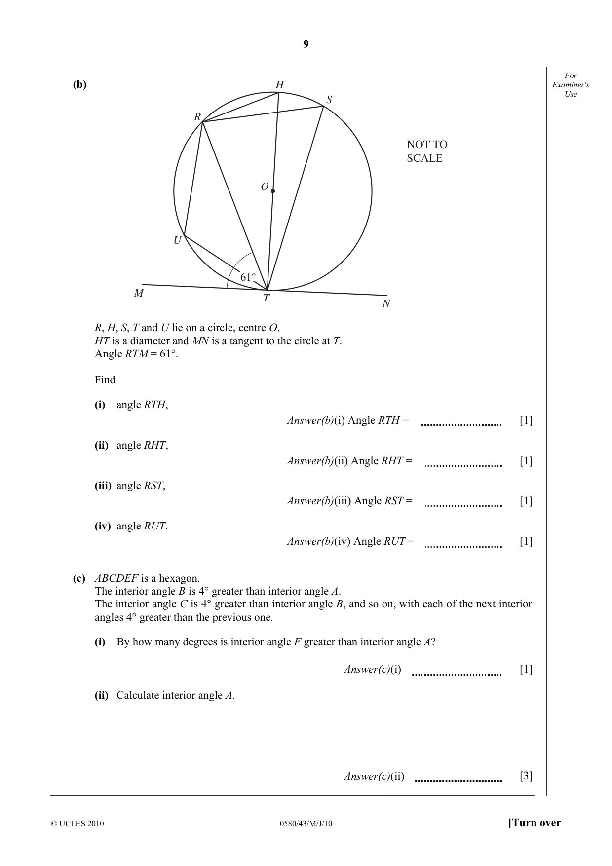 Cambridge IGCSE Mathematics 0580 2010 May/June Paper 4 · Variant 3 question paper, page 9 of 20