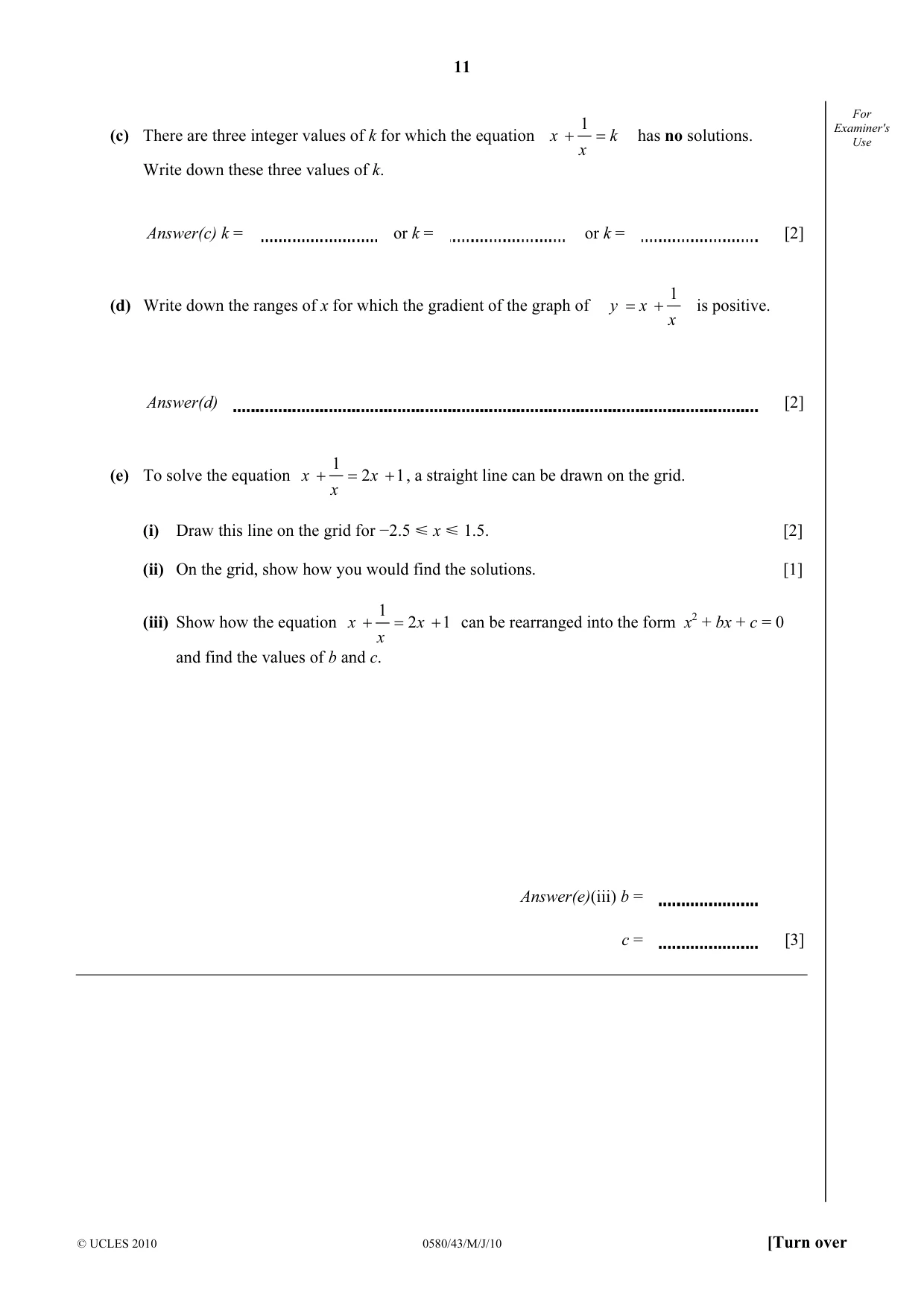 Cambridge IGCSE Mathematics 0580 2010 May/June Paper 4 · Variant 3 question paper, page 11 of 20