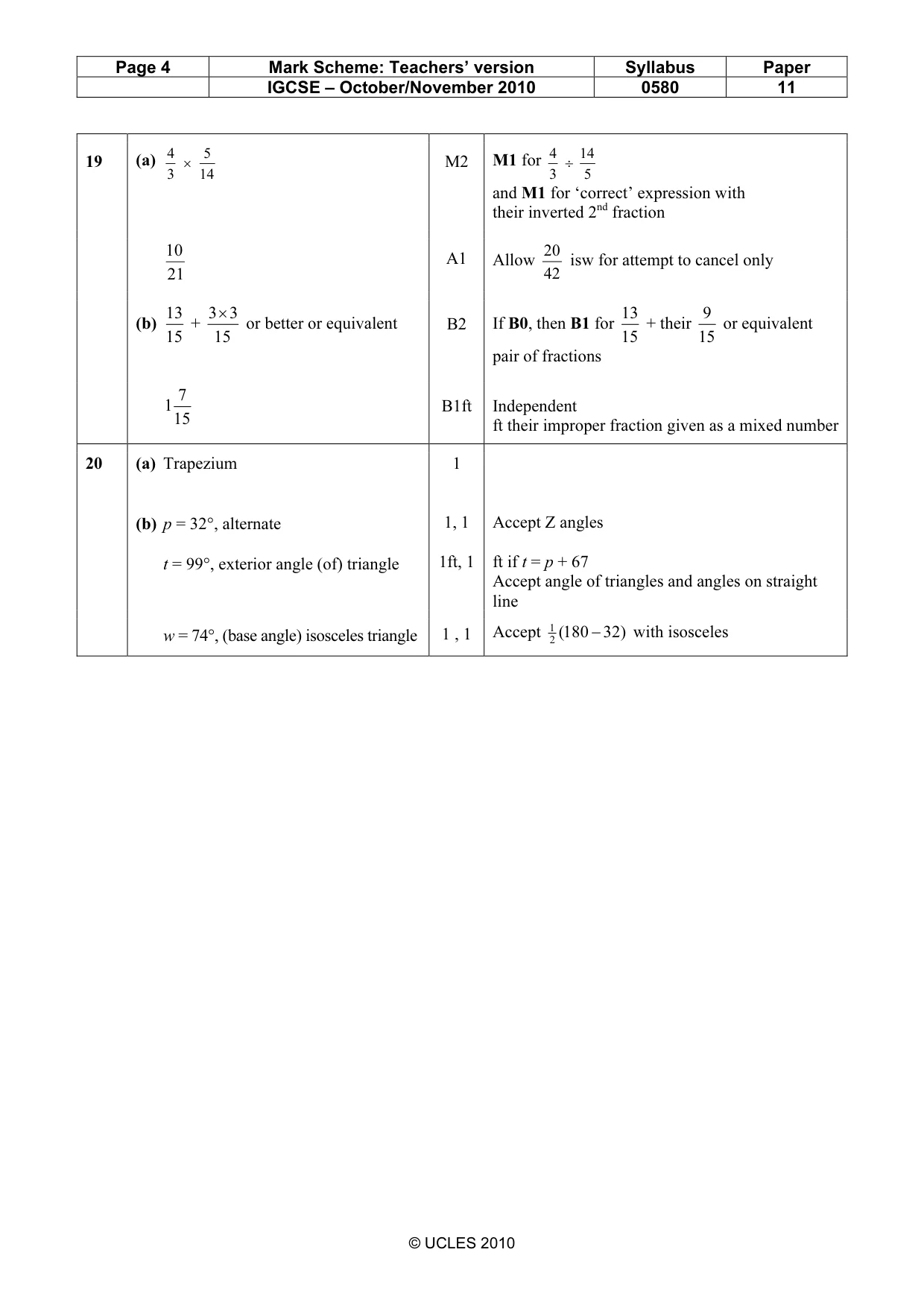 Mark scheme, page 4 of 4