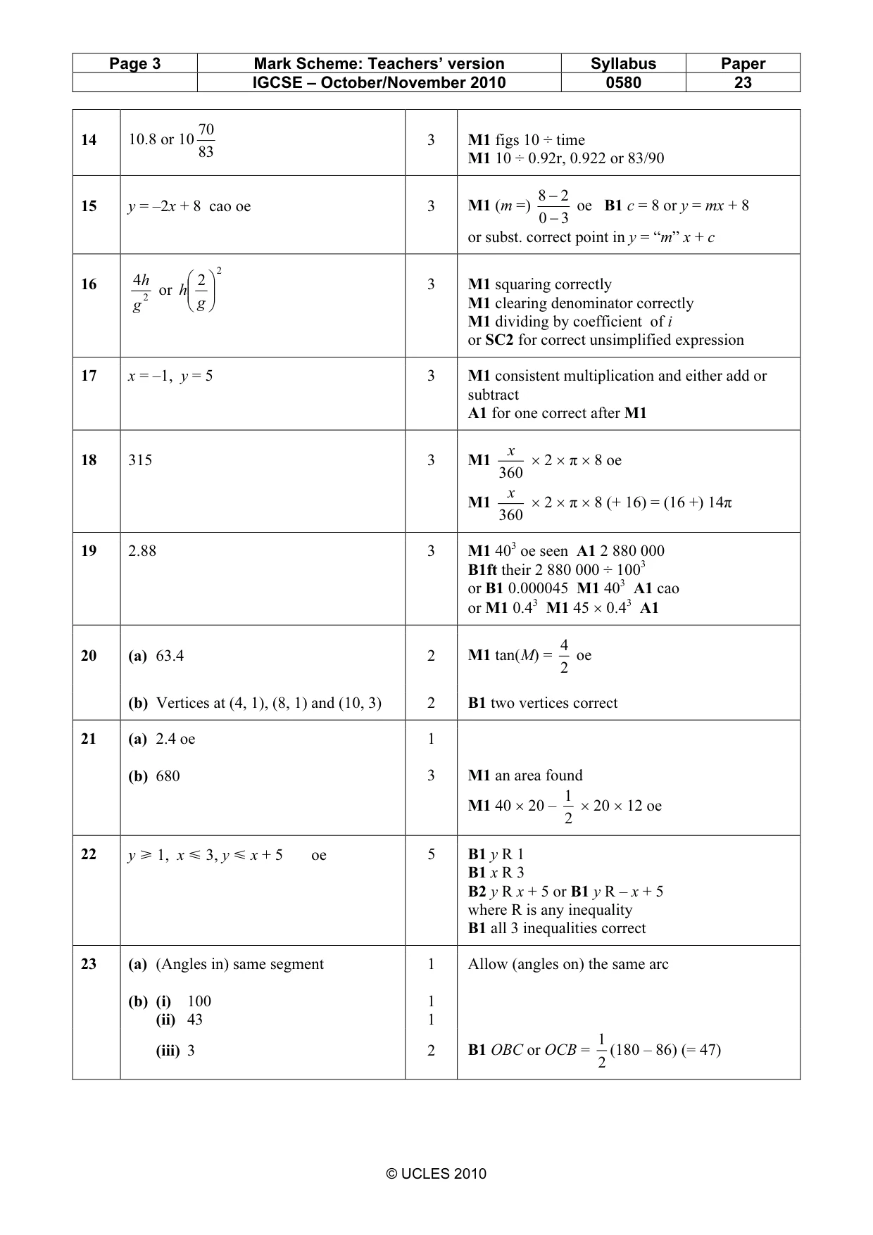 Mark scheme, page 3 of 4