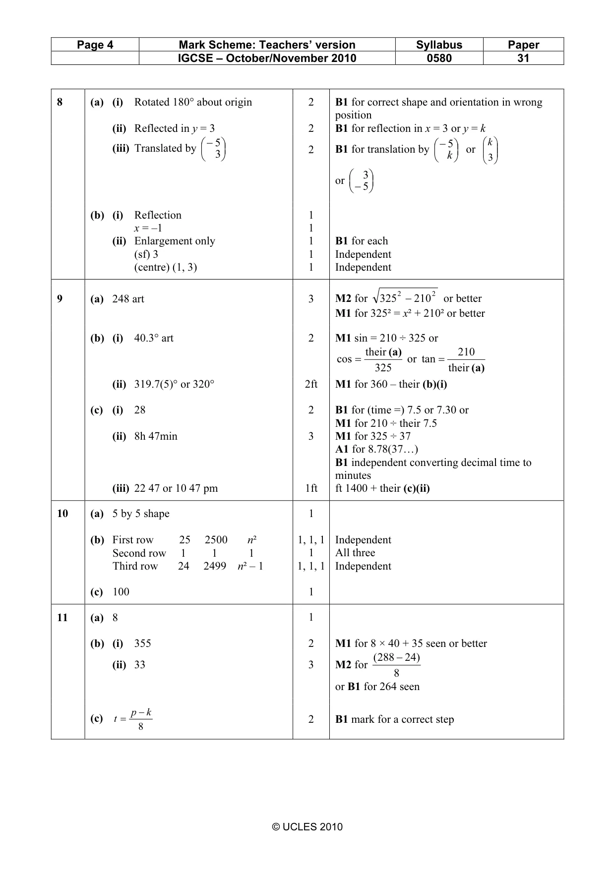 Mark scheme, page 4 of 4