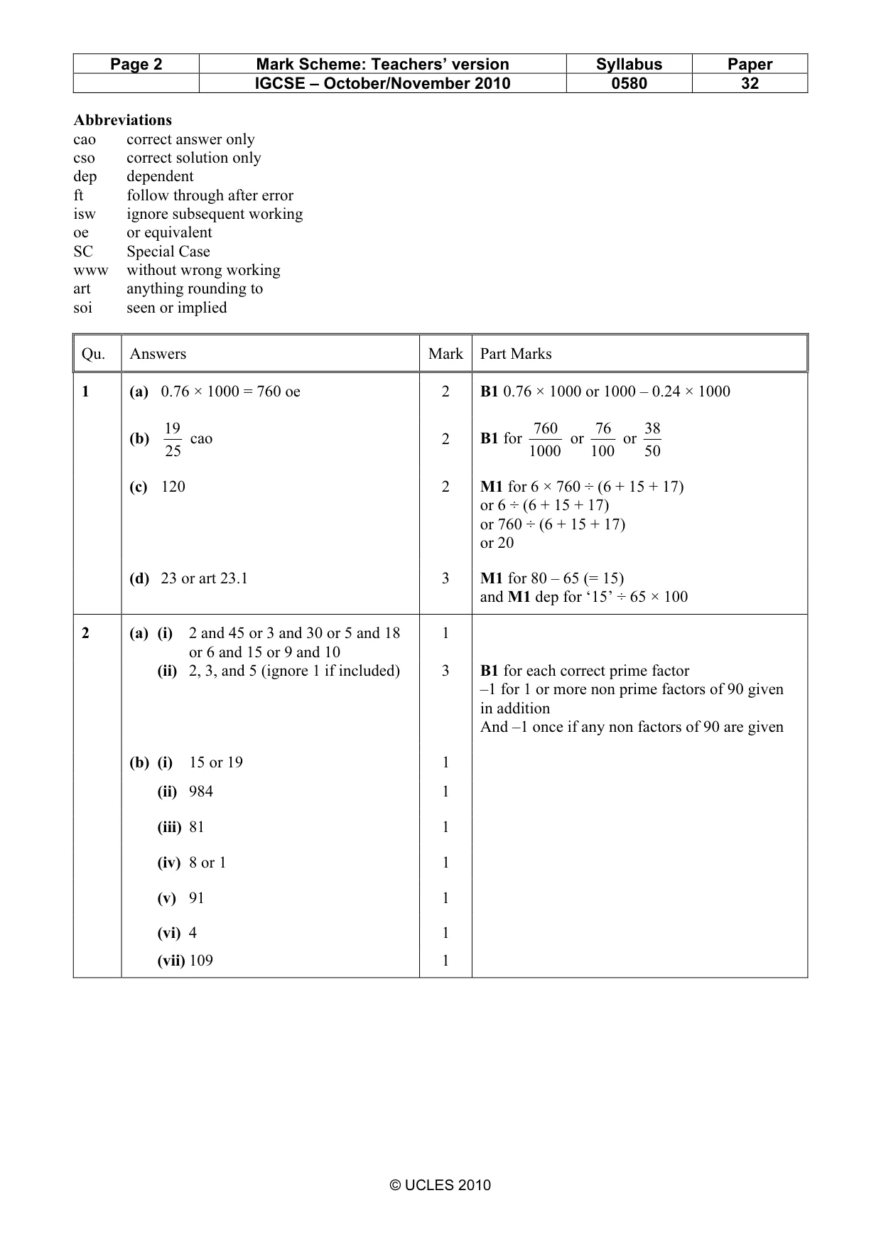Mark scheme, page 2 of 4