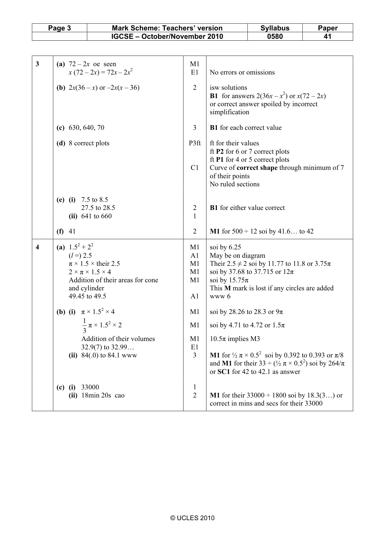 Mark scheme, page 3 of 6