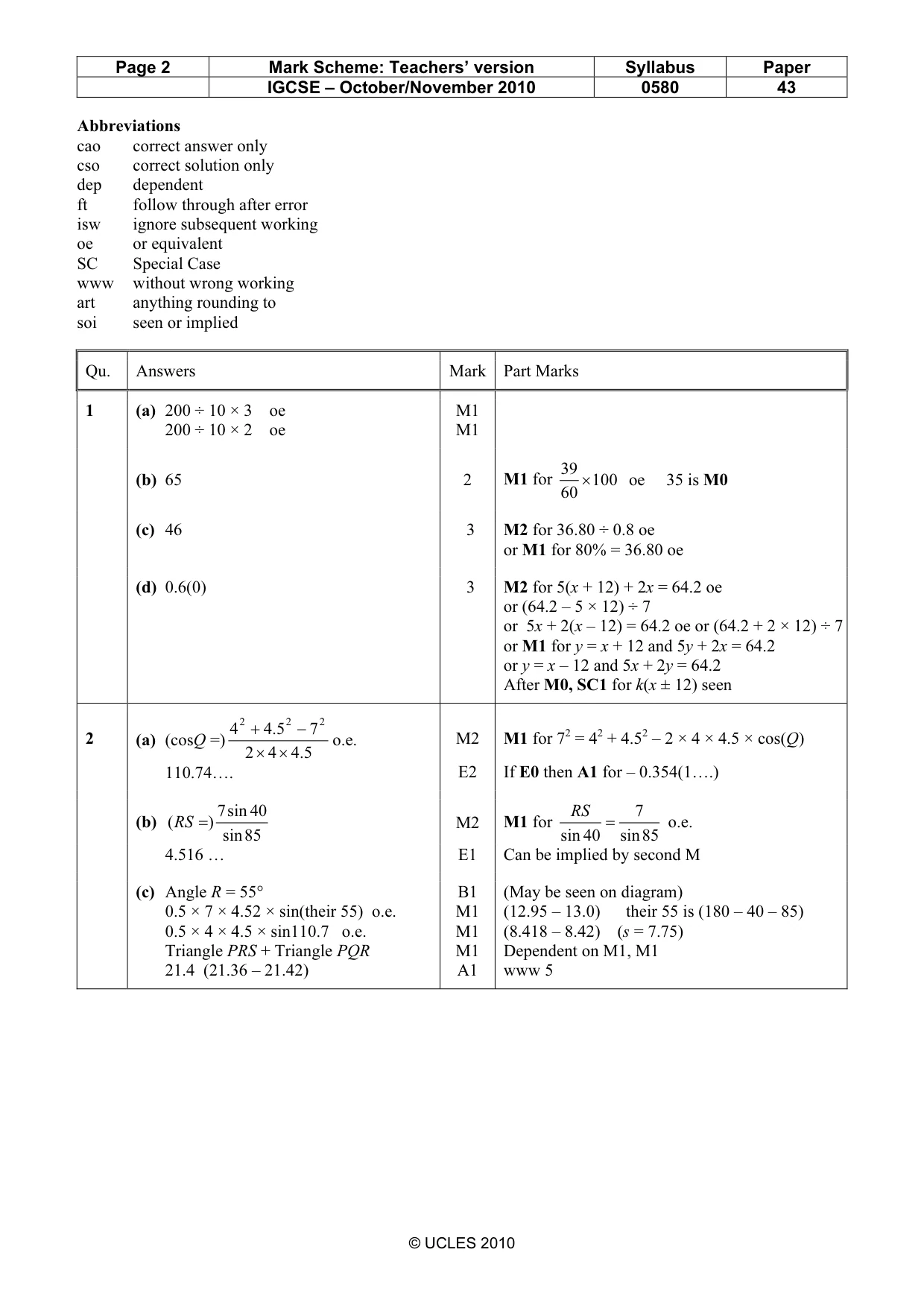 Mark scheme, page 2 of 6