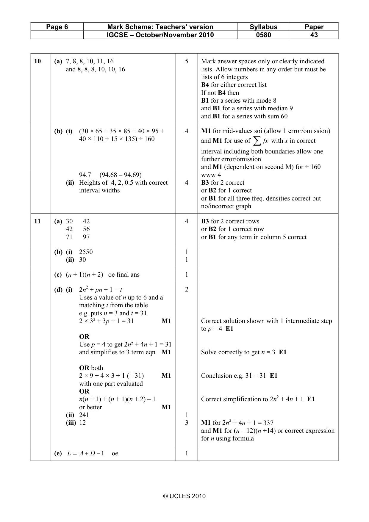 Mark scheme, page 6 of 6