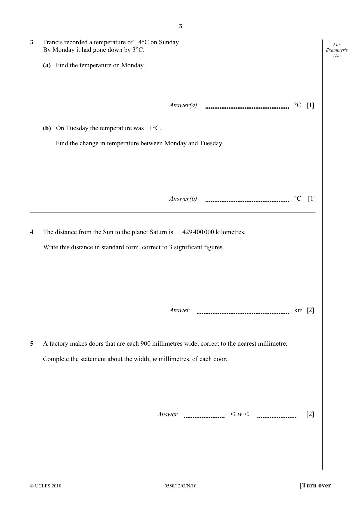 Cambridge IGCSE Mathematics 0580 2010 Oct/Nov Paper 1 · Variant 2 question paper, page 3 of 12