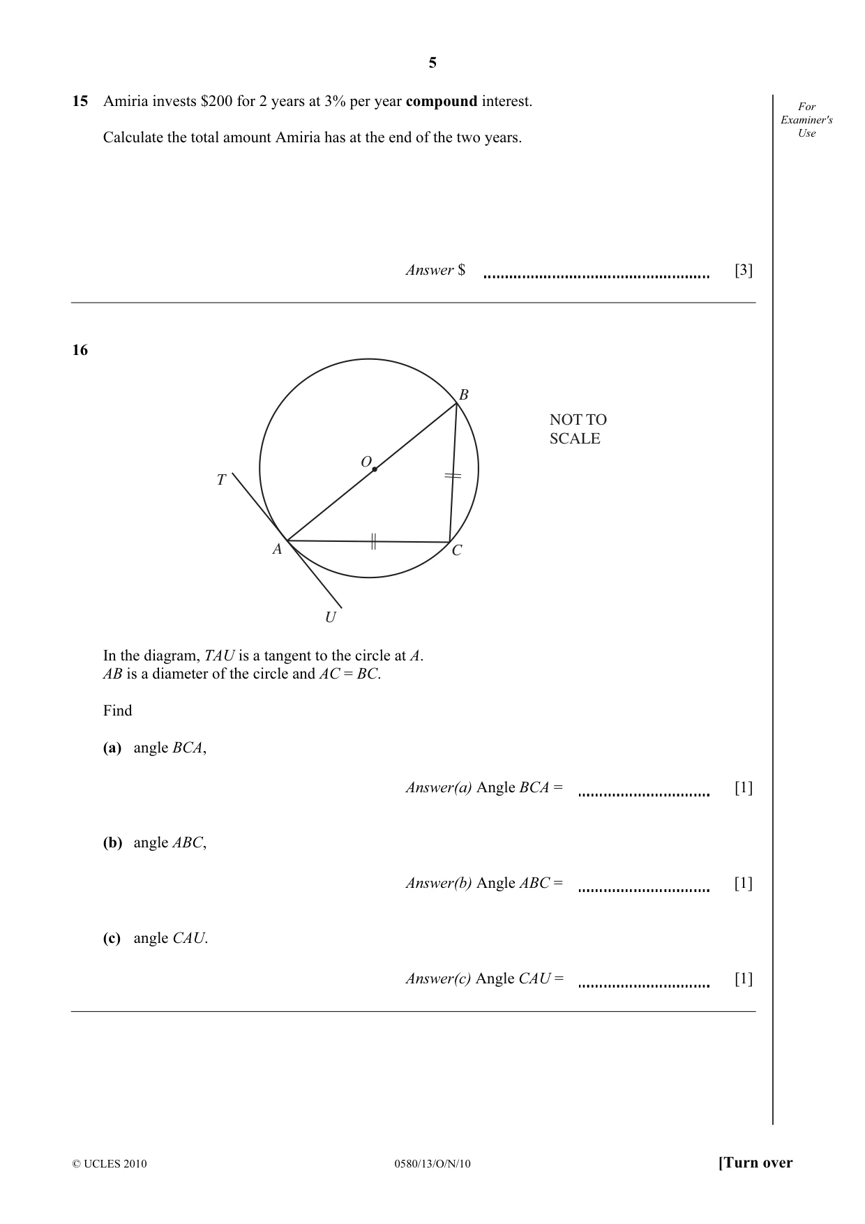 Cambridge IGCSE Mathematics 0580 2010 Oct/Nov Paper 1 · Variant 3 question paper, page 5 of 8