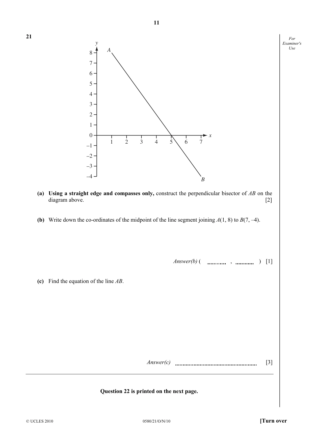 Cambridge IGCSE Mathematics 0580 2010 Oct/Nov Paper 2 · Variant 1 question paper, page 11 of 12