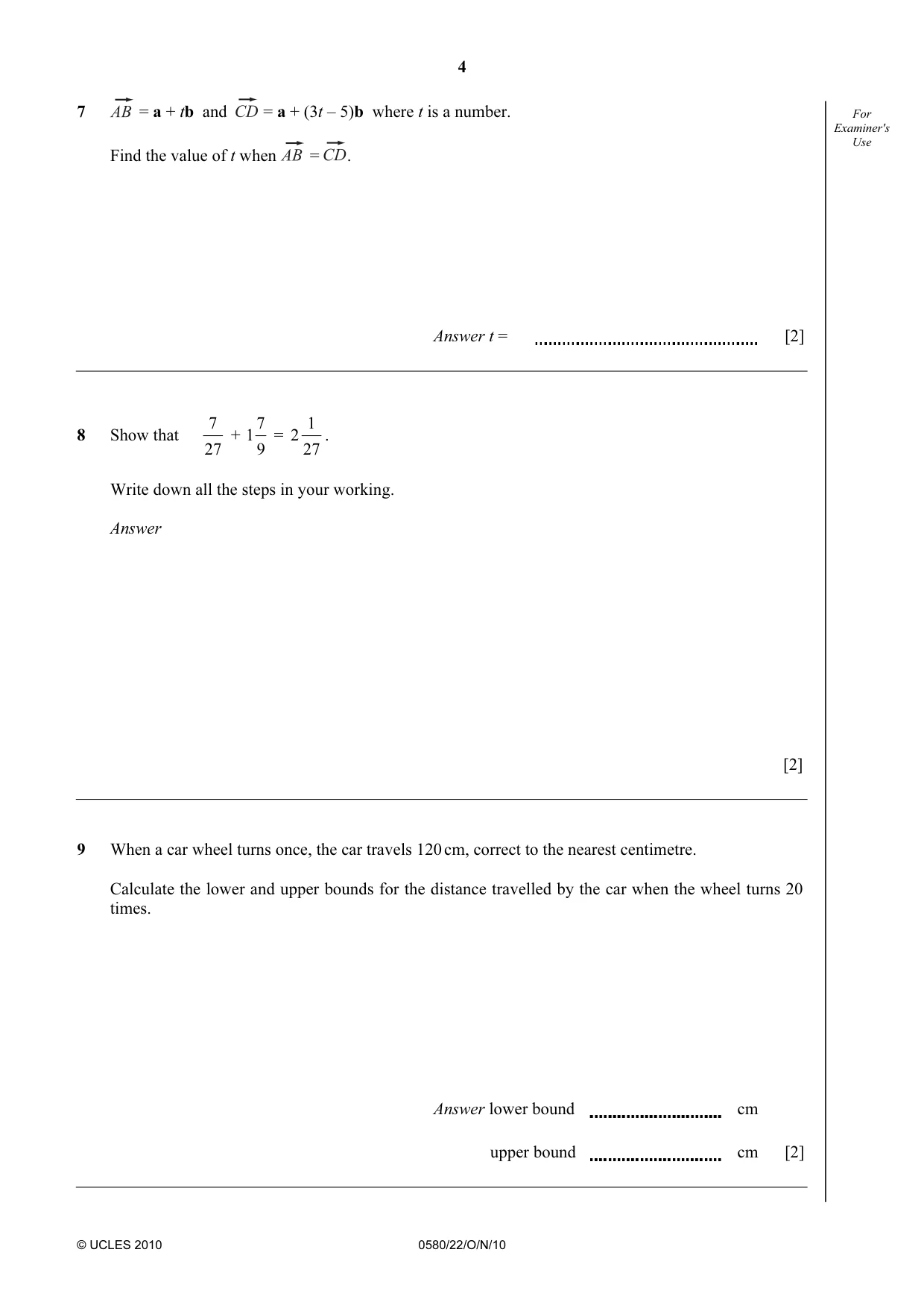 Cambridge IGCSE Mathematics 0580 2010 Oct/Nov Paper 2 · Variant 2 question paper, page 4 of 12