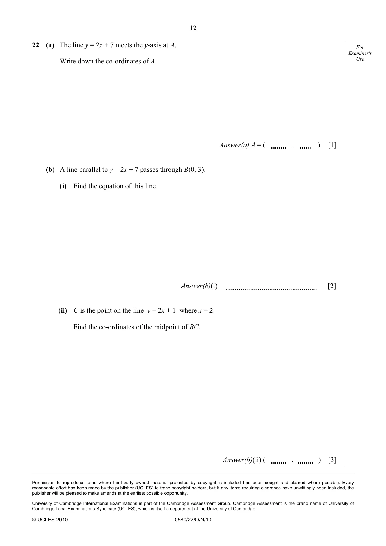 Cambridge IGCSE Mathematics 0580 2010 Oct/Nov Paper 2 · Variant 2 question paper, page 12 of 12