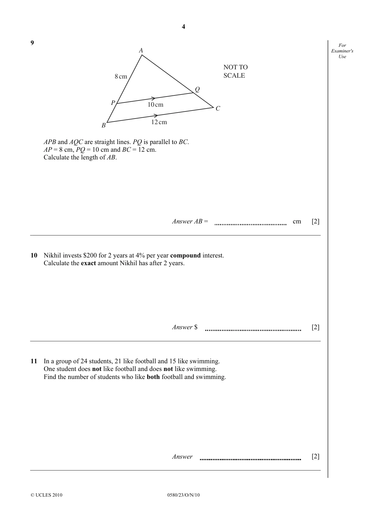 Cambridge IGCSE Mathematics 0580 2010 Oct/Nov Paper 2 · Variant 3 question paper, page 4 of 12