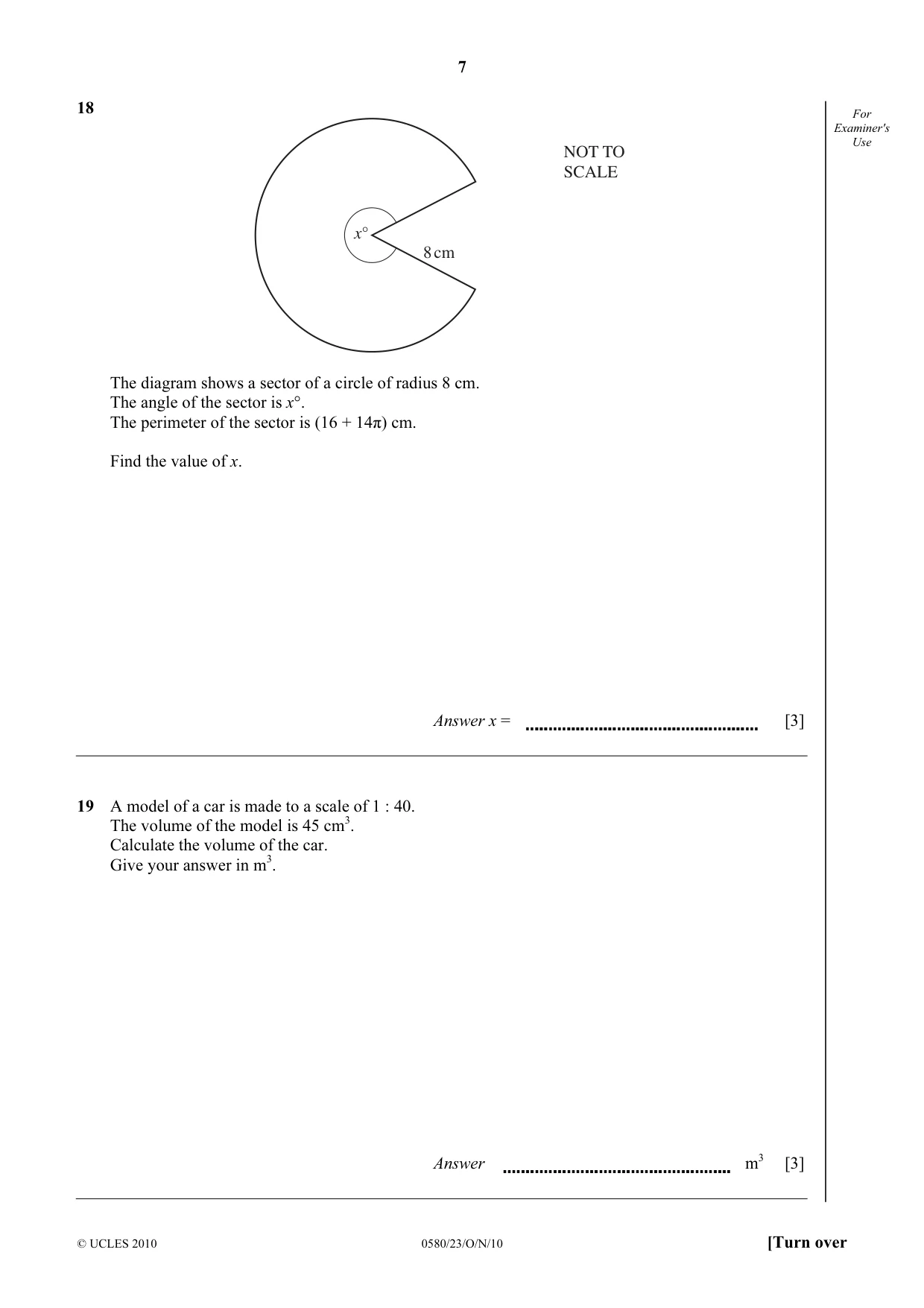 Cambridge IGCSE Mathematics 0580 2010 Oct/Nov Paper 2 · Variant 3 question paper, page 7 of 12