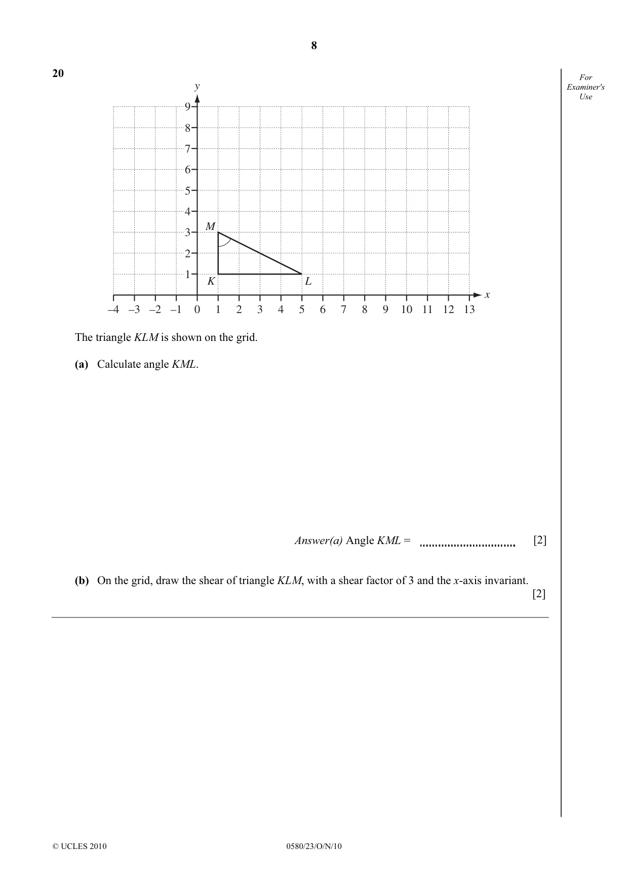 Cambridge IGCSE Mathematics 0580 2010 Oct/Nov Paper 2 · Variant 3 question paper, page 8 of 12
