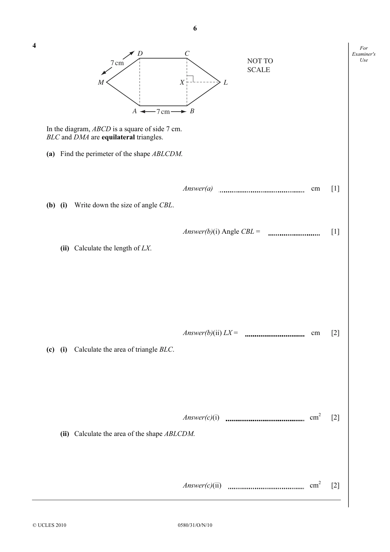 Cambridge IGCSE Mathematics 0580 2010 Oct/Nov Paper 3 · Variant 1 question paper, page 6 of 16