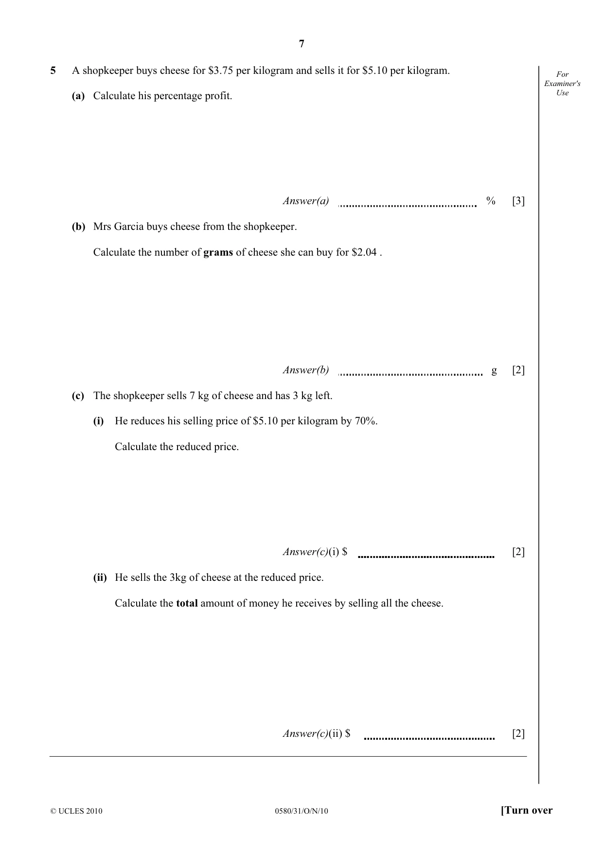 Cambridge IGCSE Mathematics 0580 2010 Oct/Nov Paper 3 · Variant 1 question paper, page 7 of 16