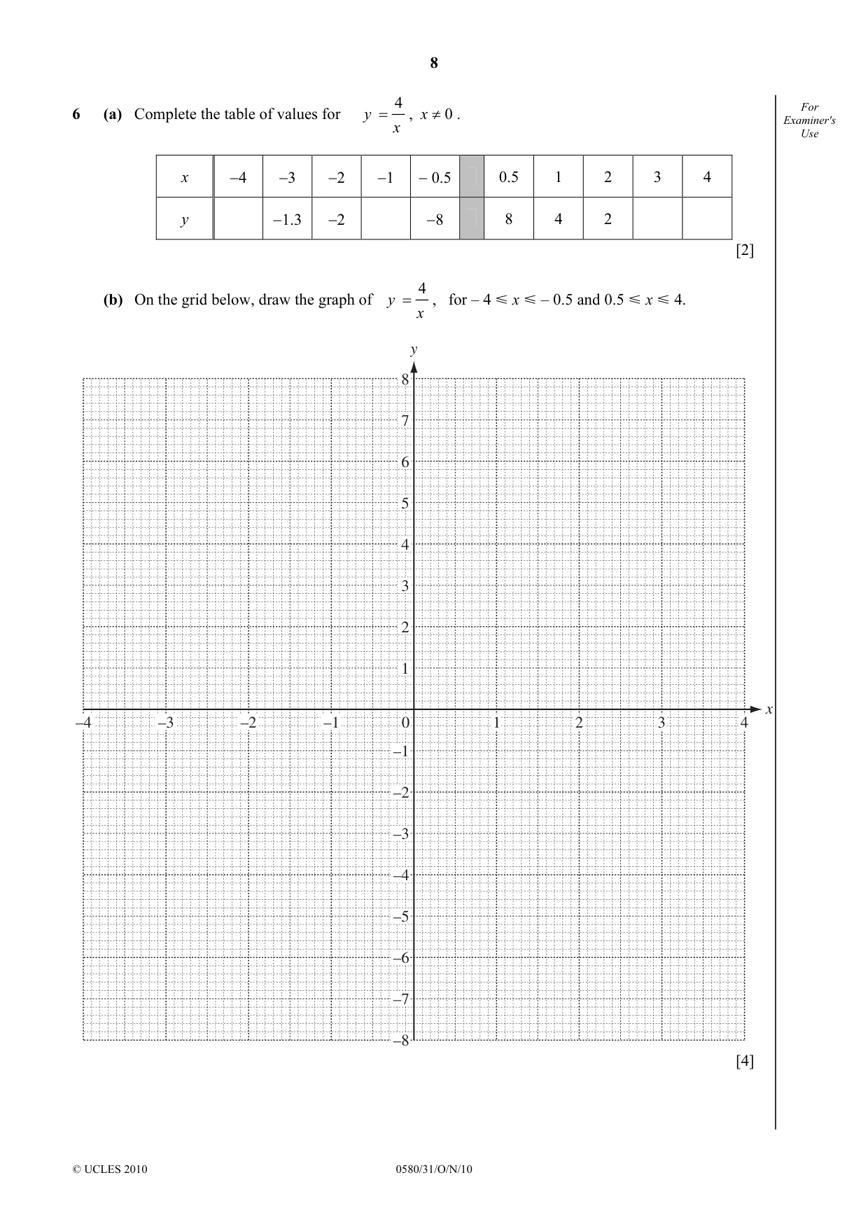 Cambridge IGCSE Mathematics 0580 2010 Oct/Nov Paper 3 · Variant 1 question paper, page 8 of 16