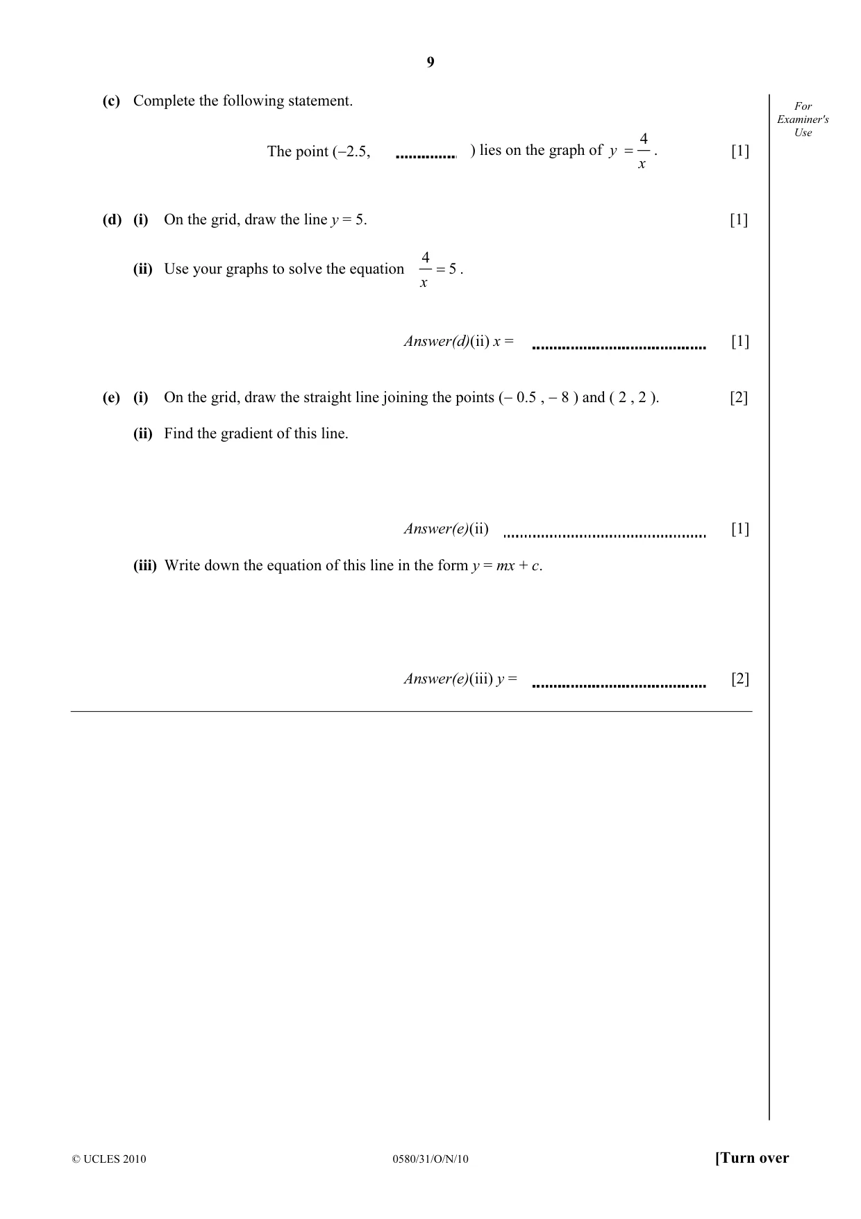 Cambridge IGCSE Mathematics 0580 2010 Oct/Nov Paper 3 · Variant 1 question paper, page 9 of 16