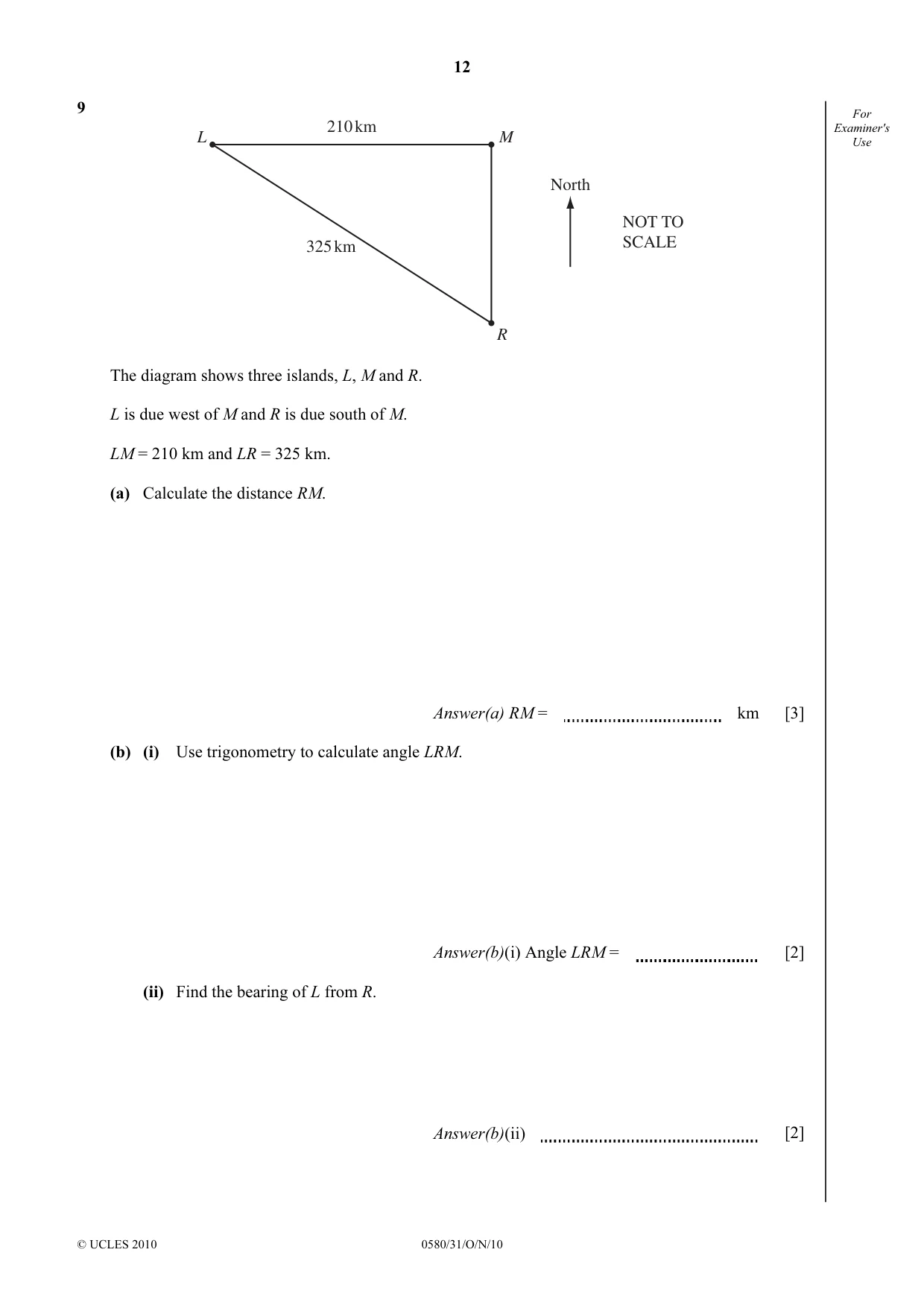 Cambridge IGCSE Mathematics 0580 2010 Oct/Nov Paper 3 · Variant 1 question paper, page 12 of 16